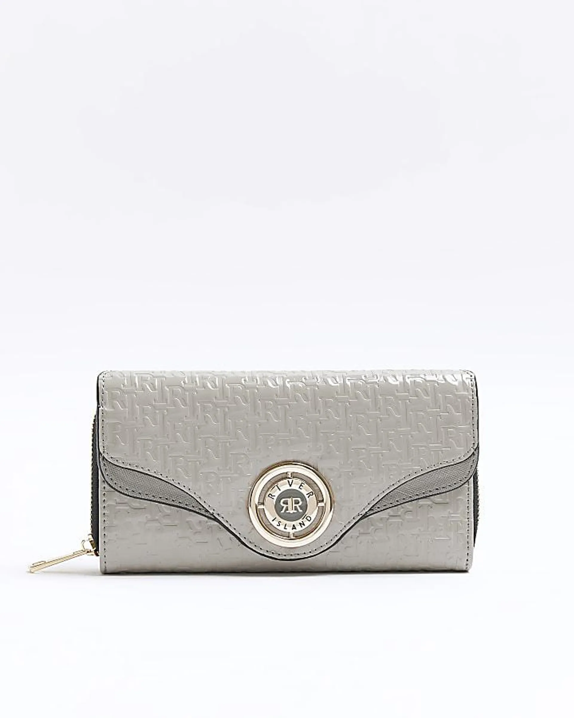 Grey RI monogram embossed purse