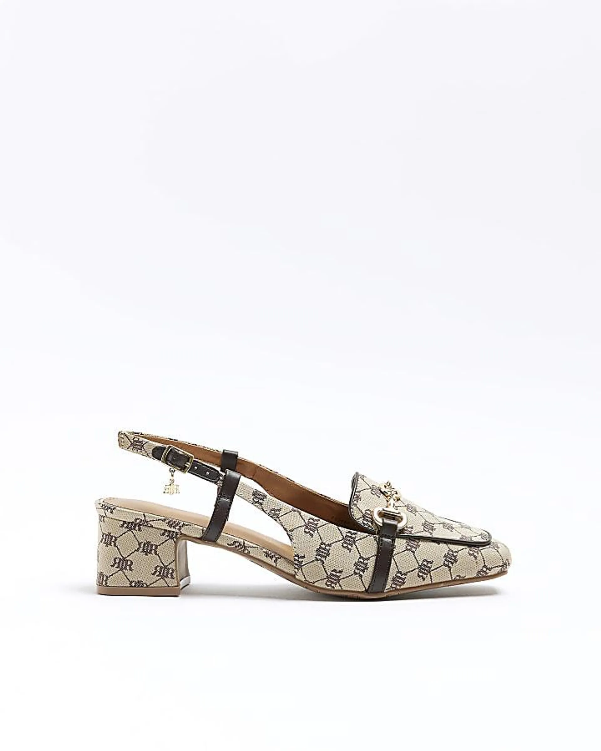 Beige RI monogram block heeled court shoes
