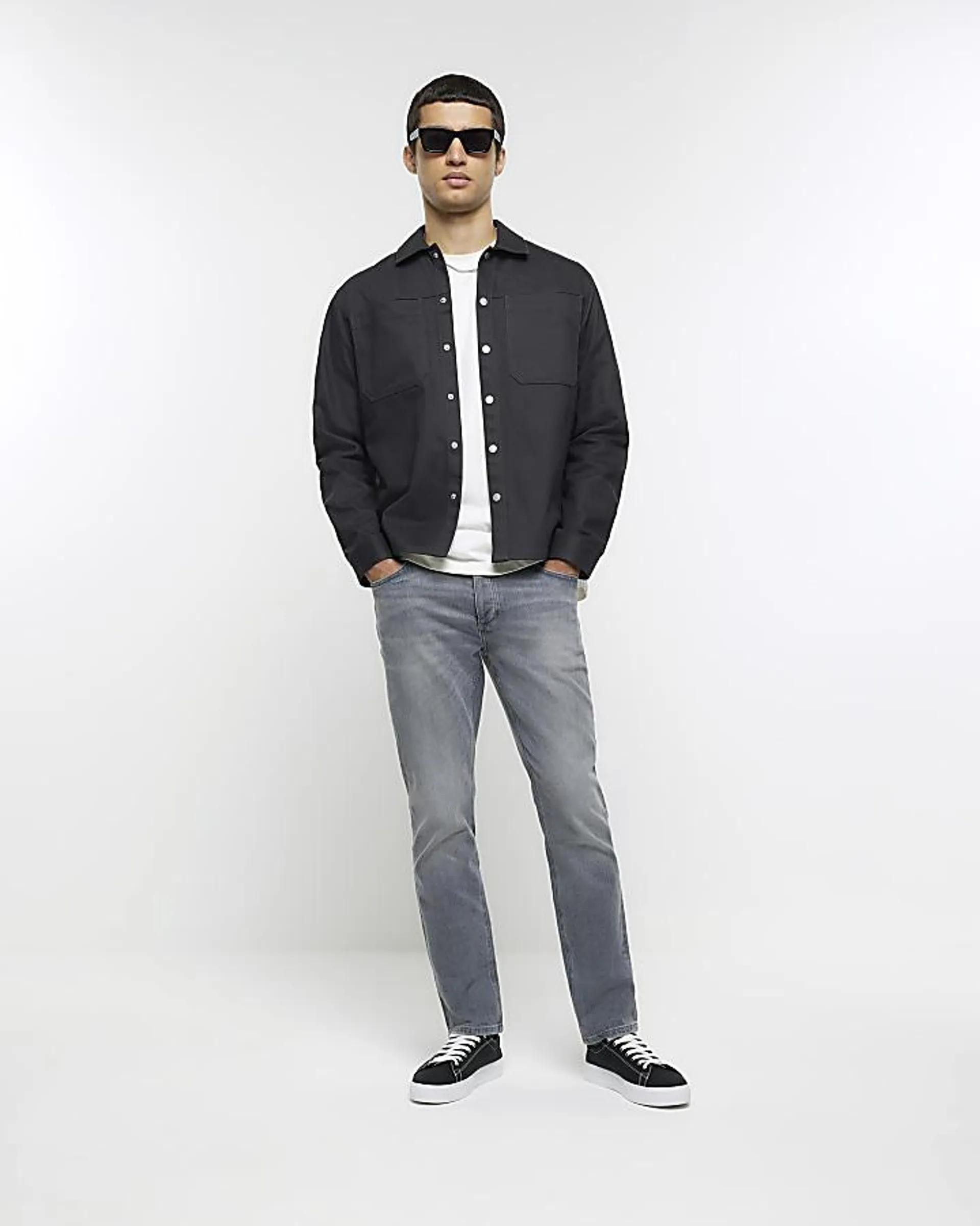 Grey slim fit faded jeans