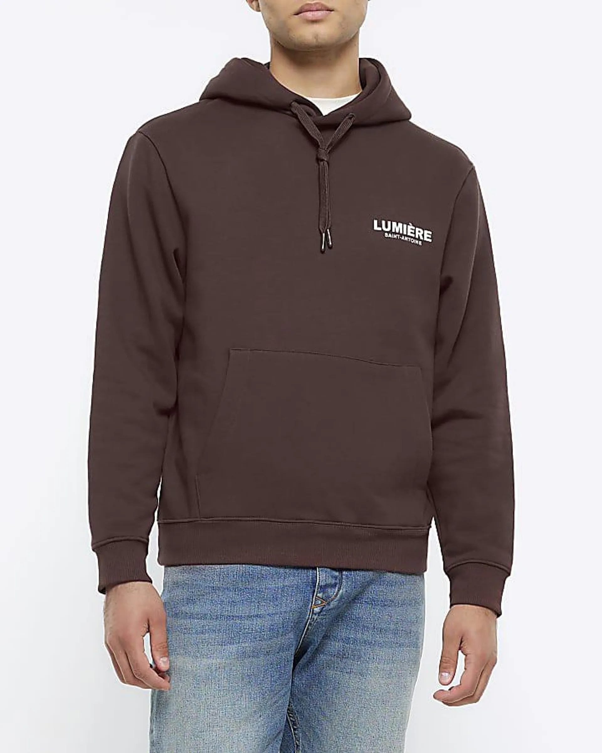 Brown regular fit graphic print hoodie