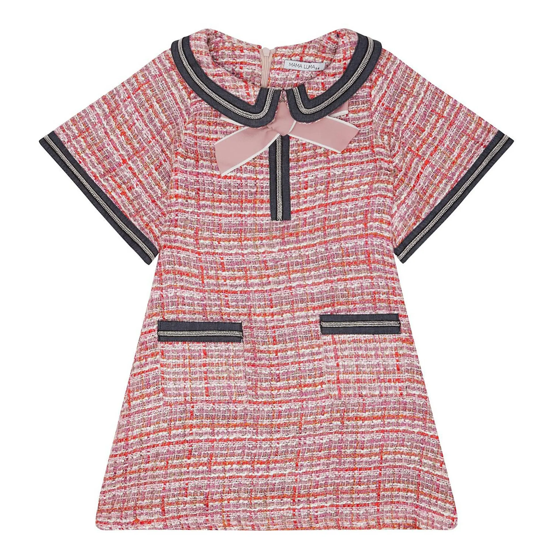 Short-Sleeve Bow Tweed Dress