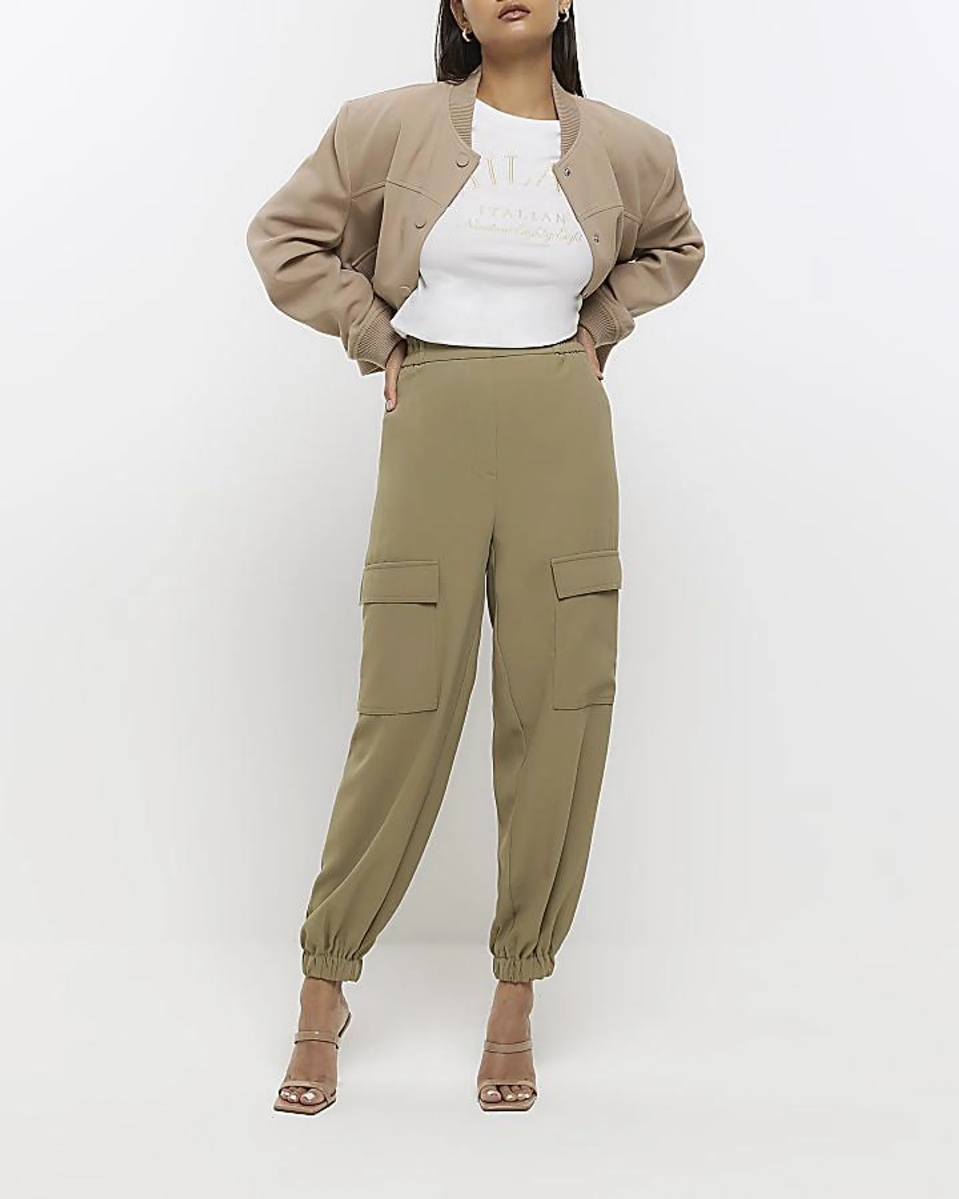 Khaki elasticated cargo trousers
