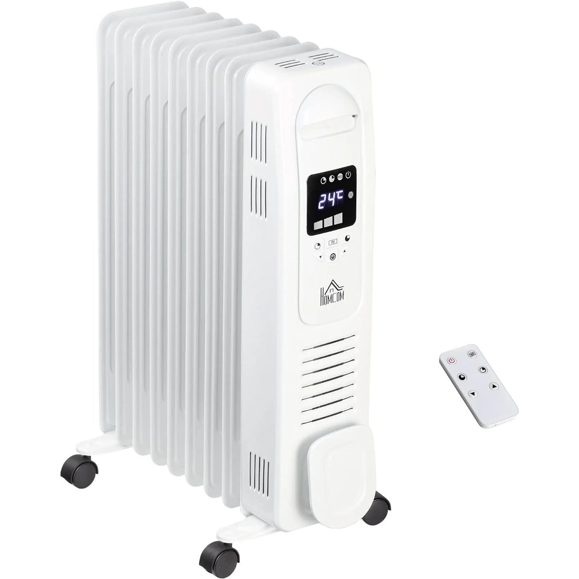 Maplin Plus 2180W Digital 9 Fin Portable Electric Oil Filled Radiator with LED Display, Timer, 3 Heat Settings, Safety Cut-Off & Remote Control