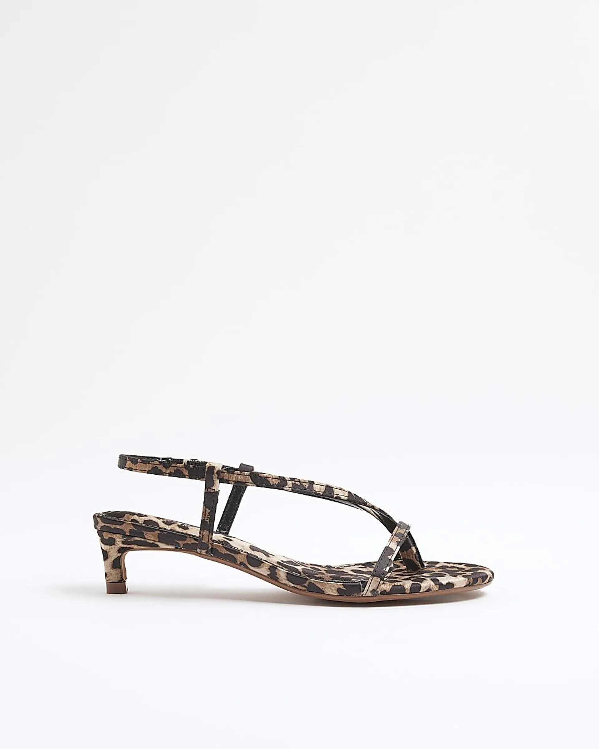 Brown Satin Leopard Print Heeled Sandals