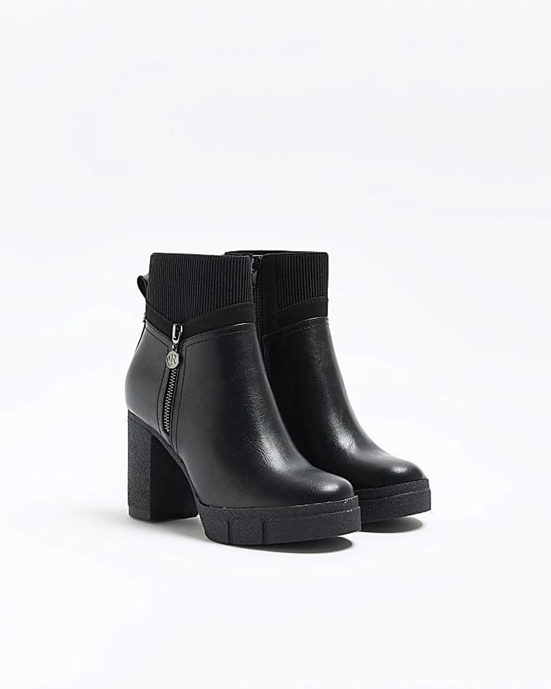 Black side zip heeled ankle boots