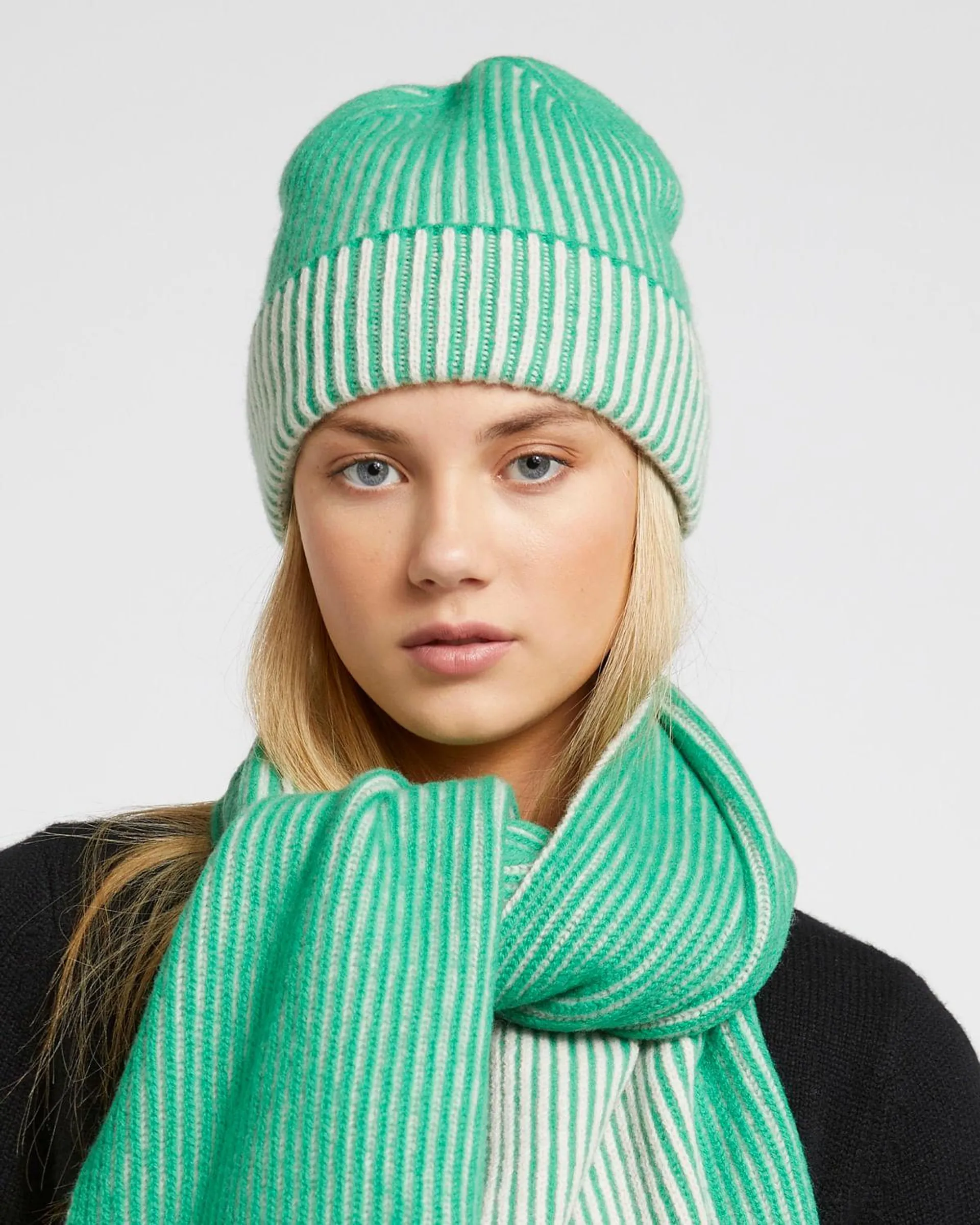 Carolyn Donnelly The Edit Contrast Rib Cashmere Blend Hat