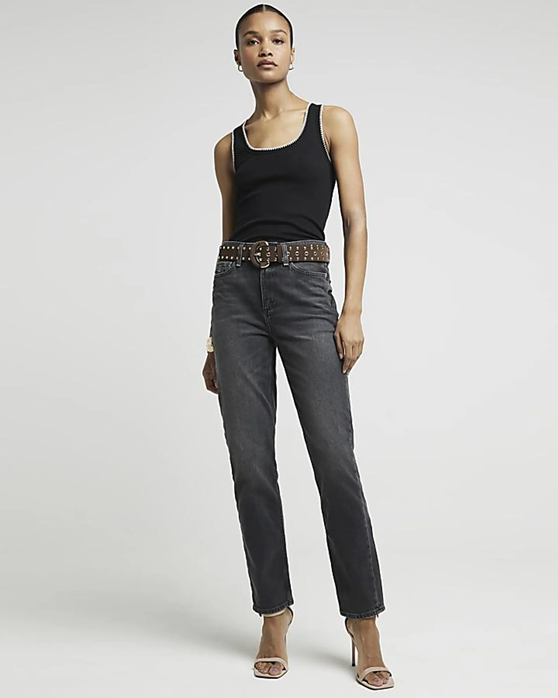 Black high waisted stove pipe straight jeans