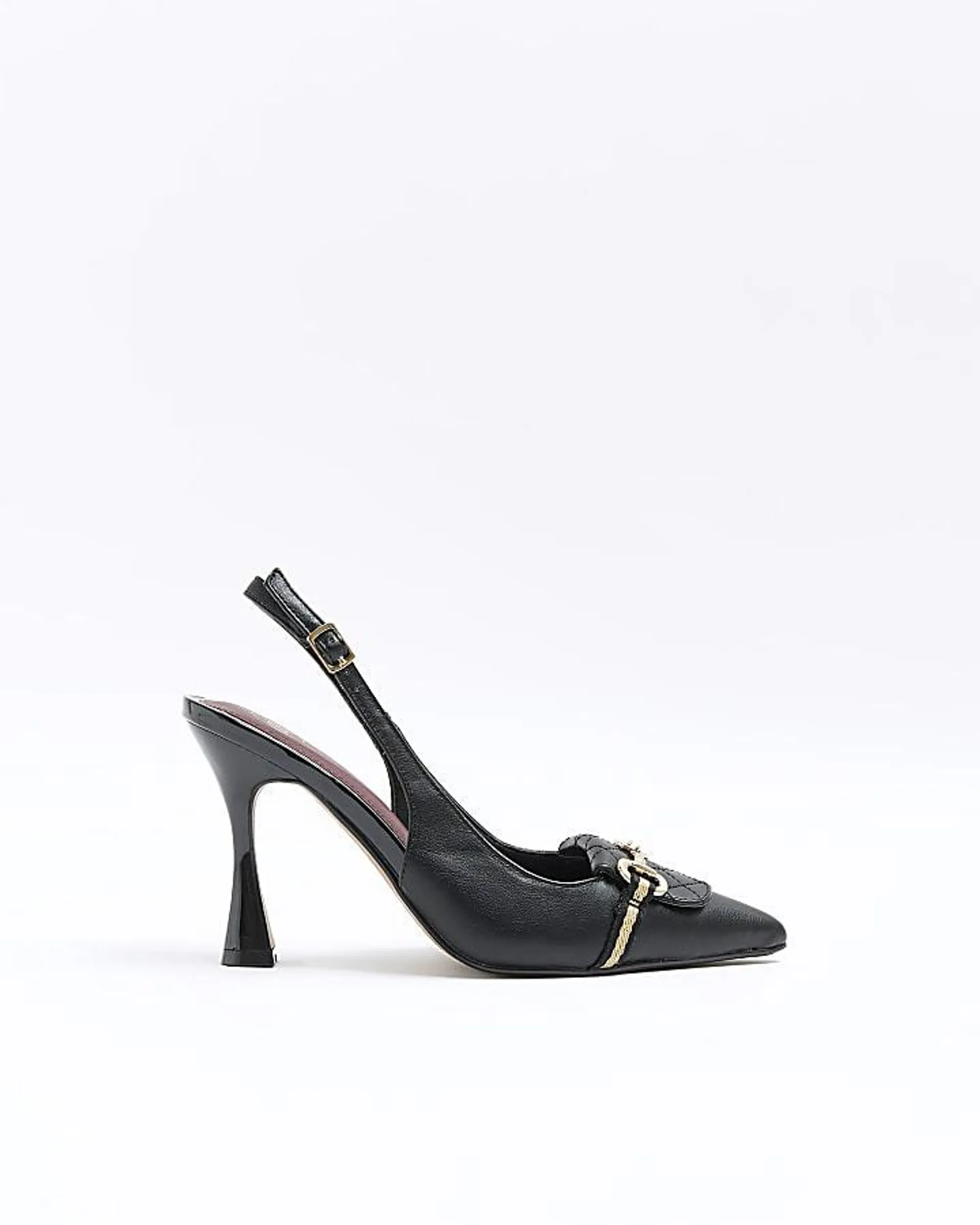 Black chain sling back heeled court shoes