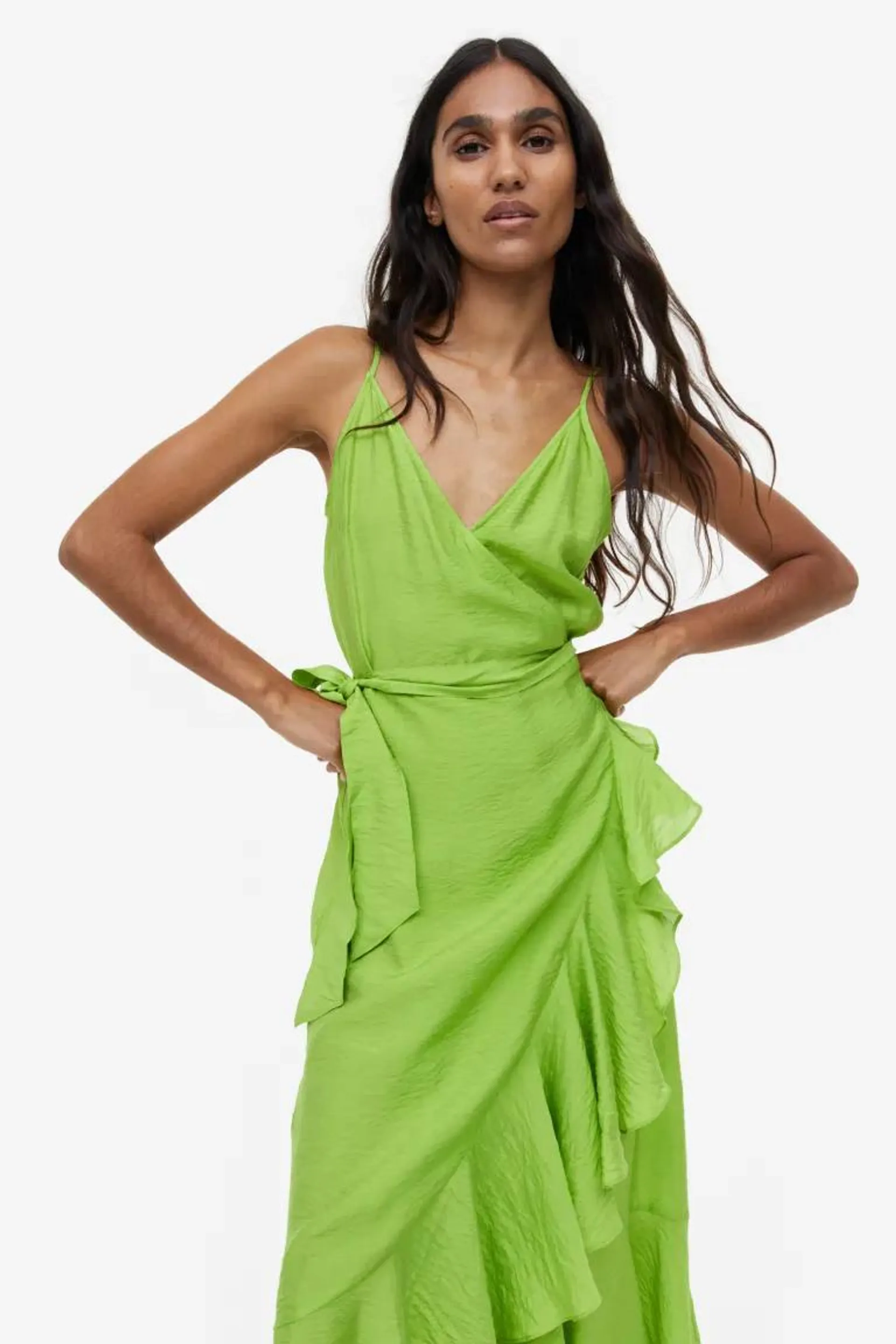 Flounce-trimmed wrap dress