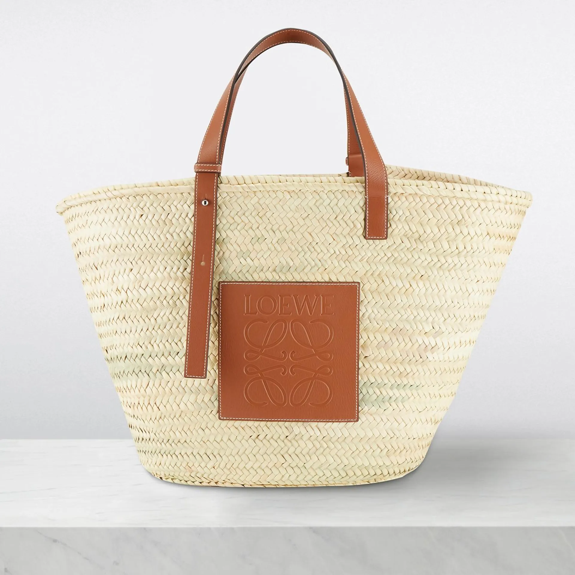 Large Palm Leaf & Calfskin Basket Bag