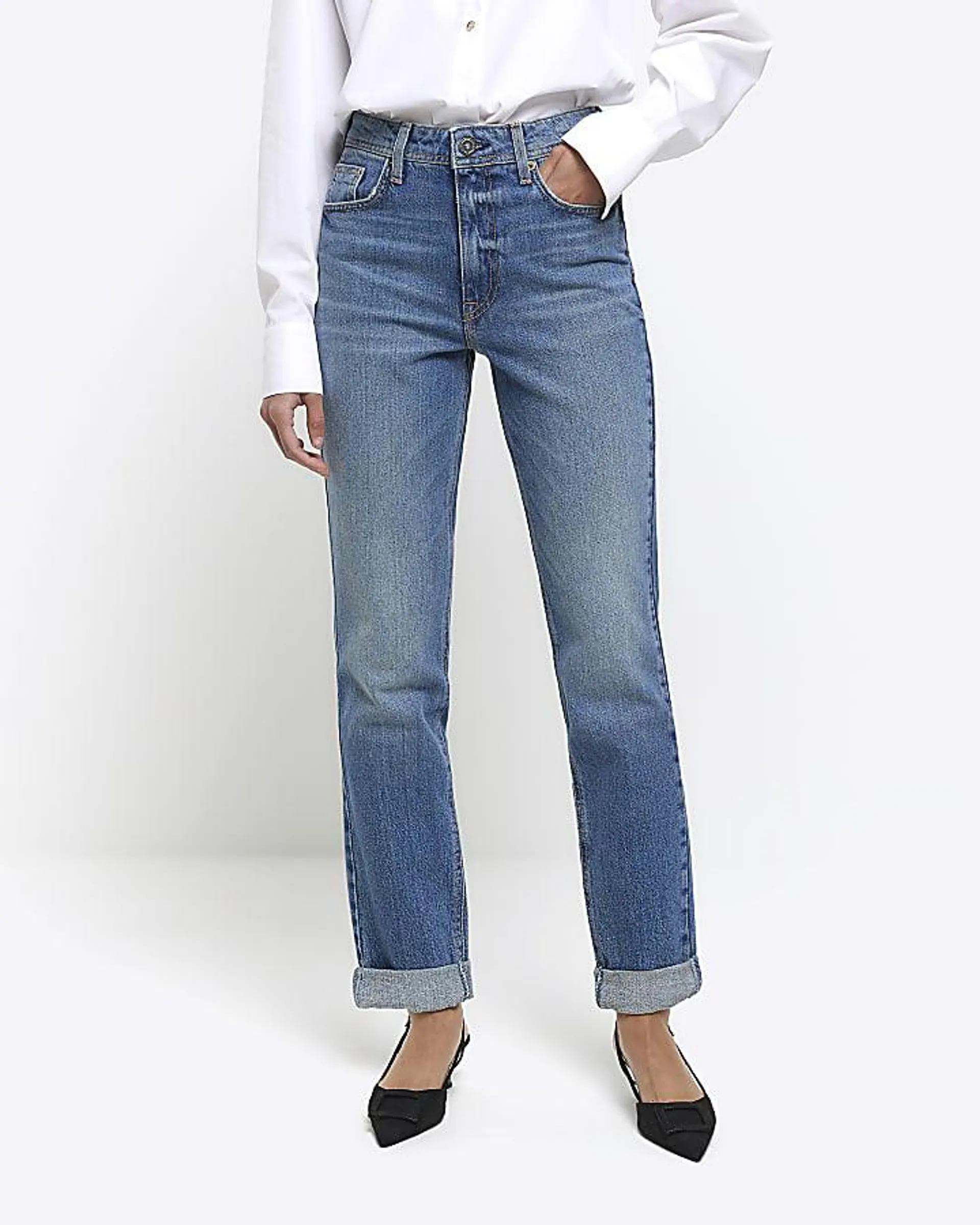 Blue high waisted bum sculpt mom jeans