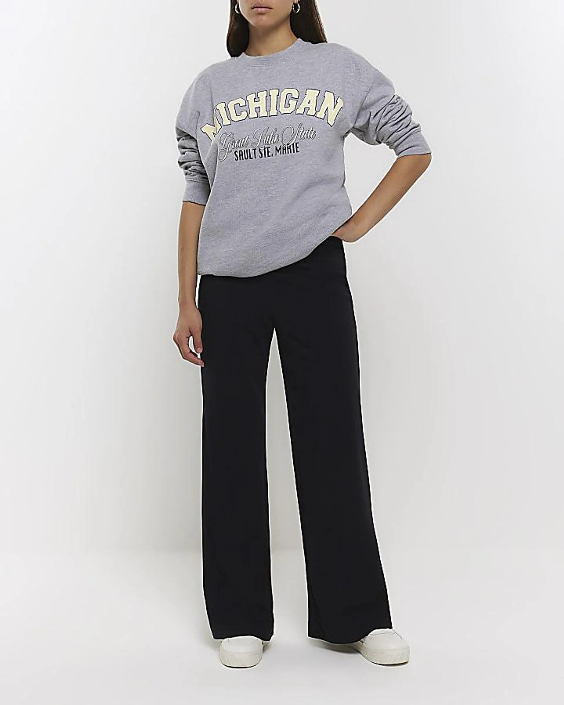 Black stitch detail wide leg trousers