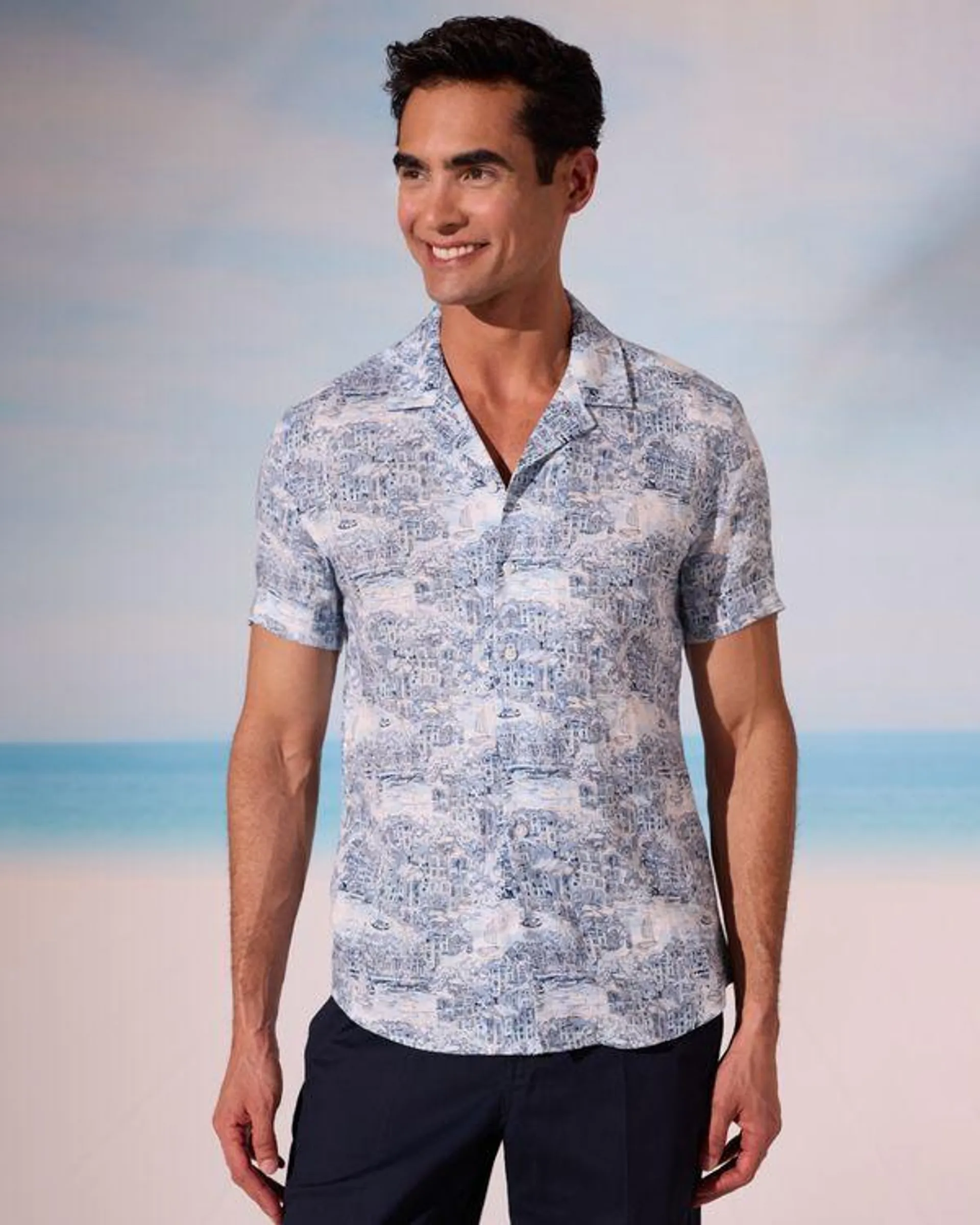 Paul Costelloe Living Short Sleeve Printed Linen Shirt