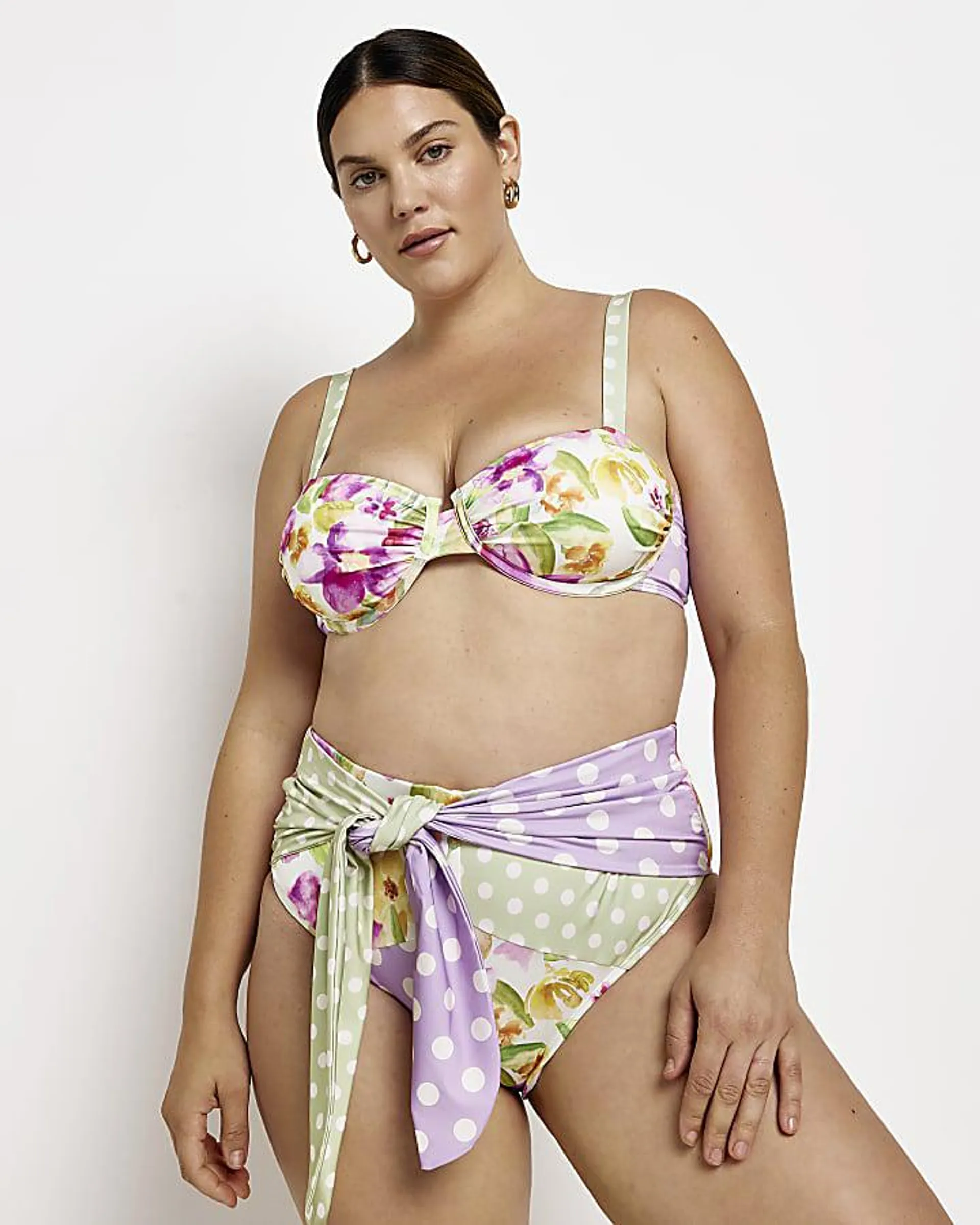 Plus pink floral high waisted bikini bottoms