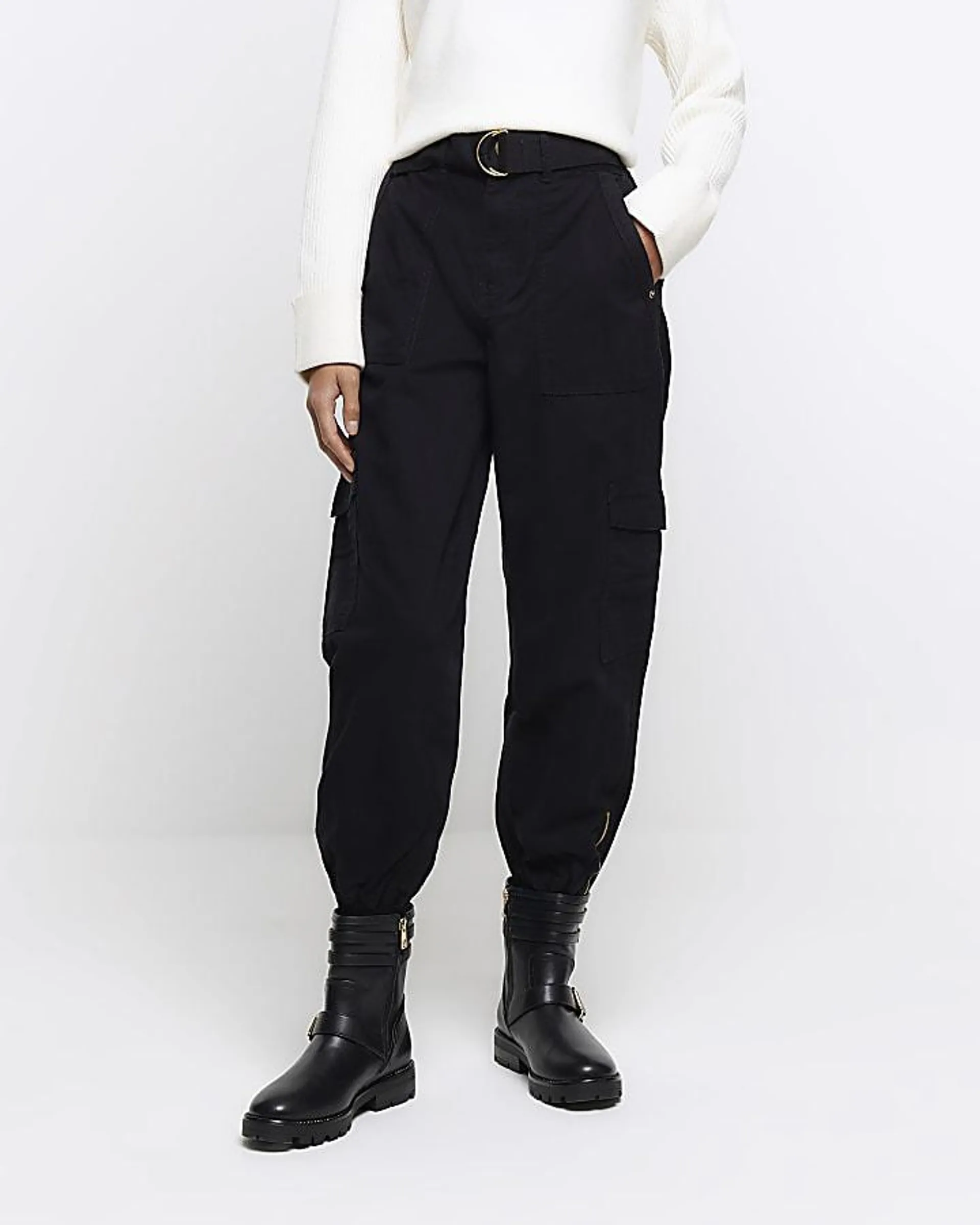 Black belted utility cargo trousers