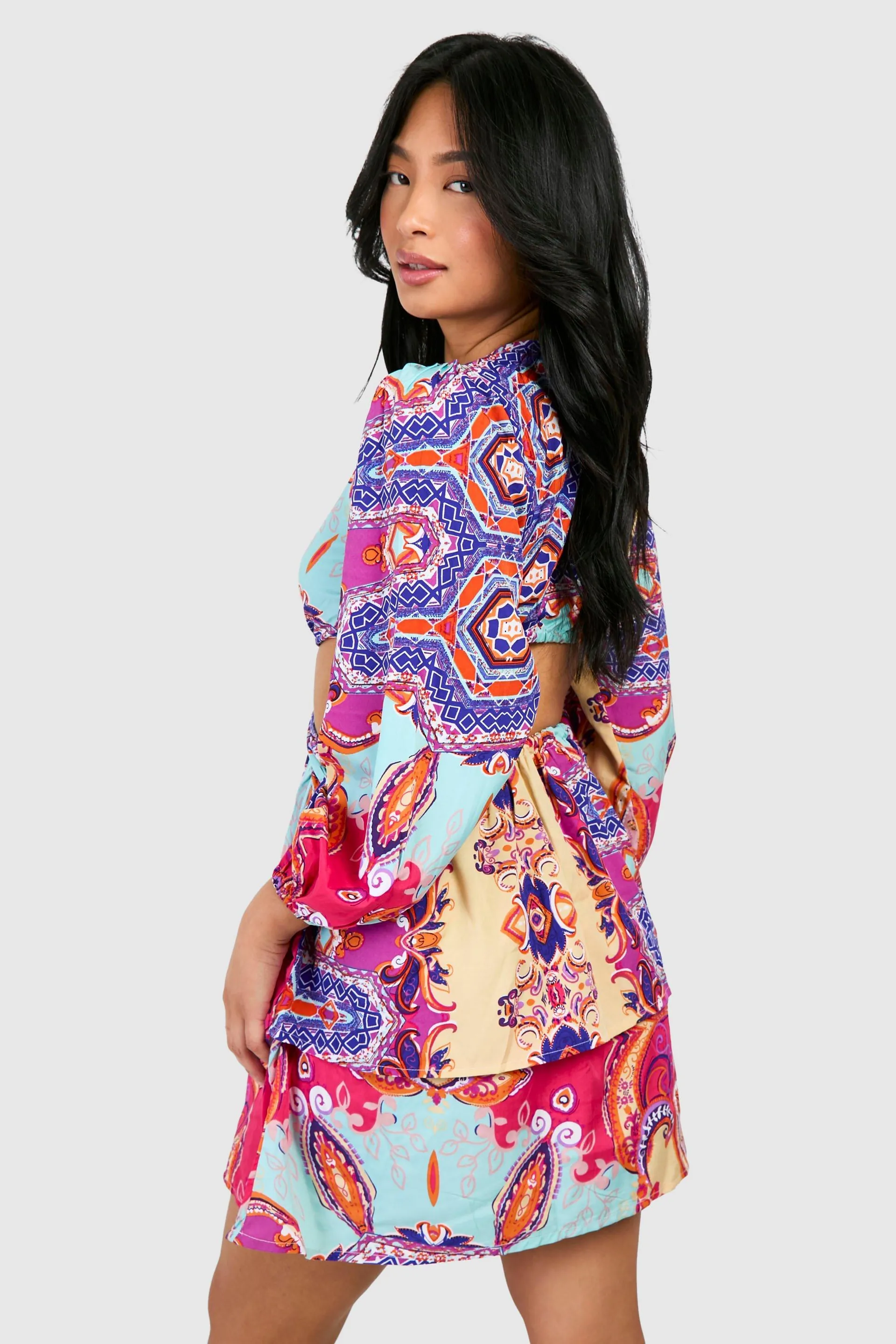 Petite Paisley Buckle Cut Out Skater Dress