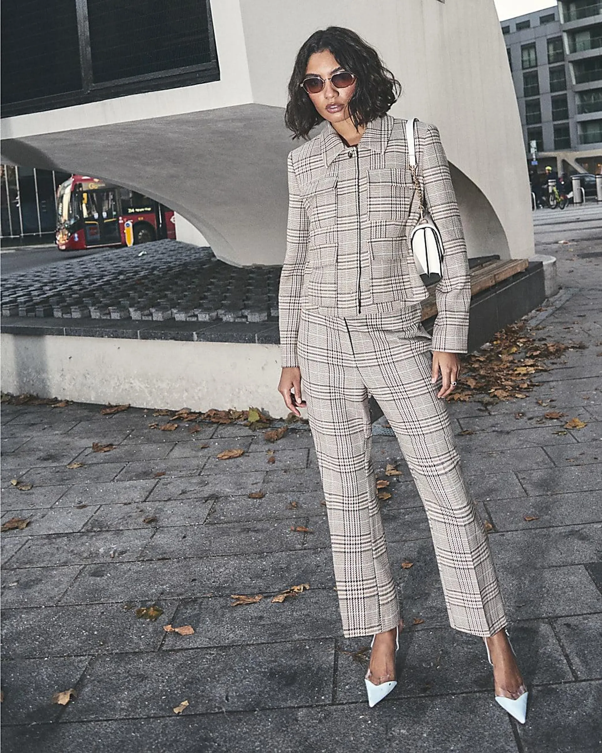 Brown Check Flared Trousers