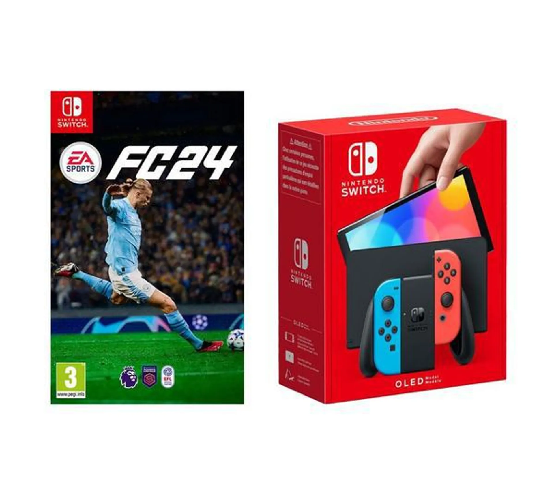 NINTENDO Switch OLED (Red & Blue) & EA Sports FC 24 Bundle