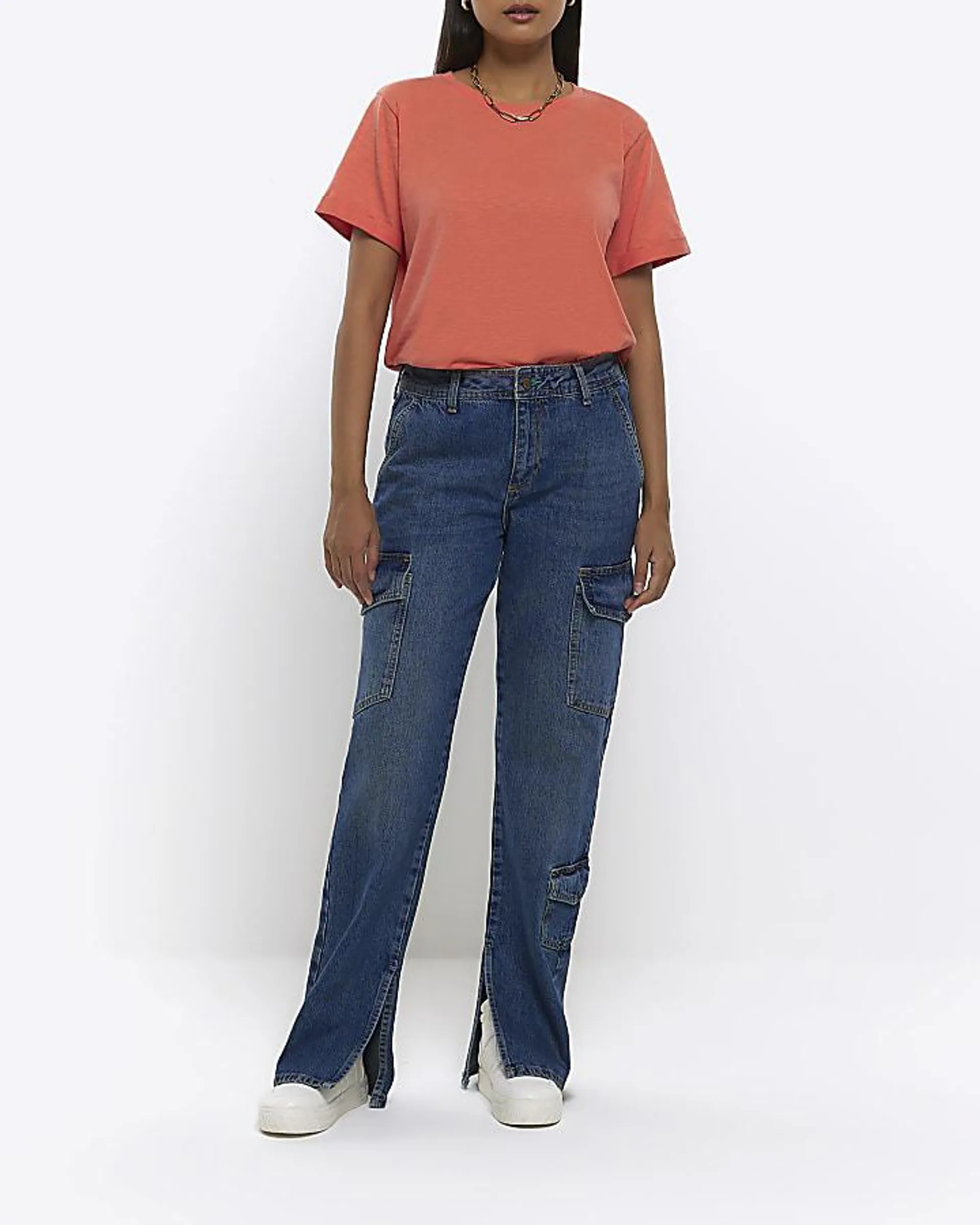 Coral rolled sleeve t-shirt