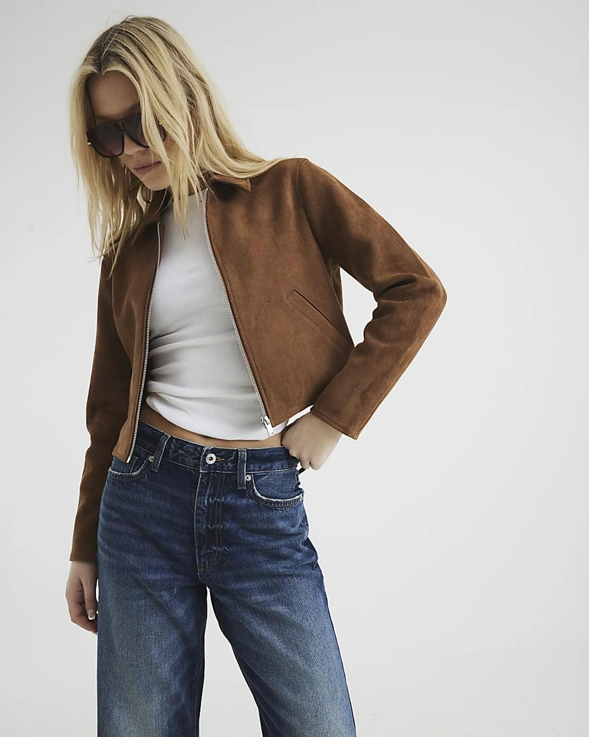 Brown Faux Suede Short Jacket