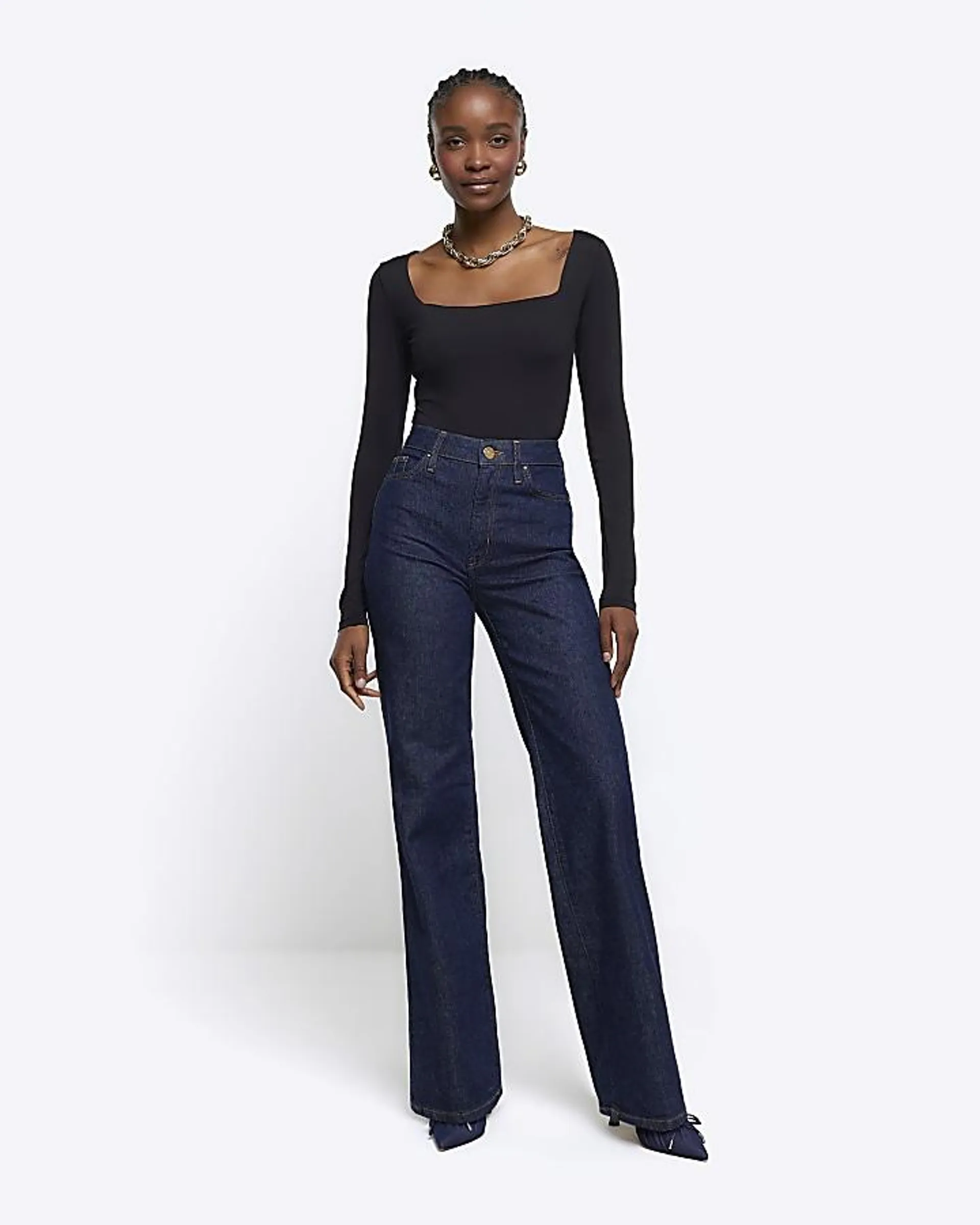 Blue high waisted wide leg jeans