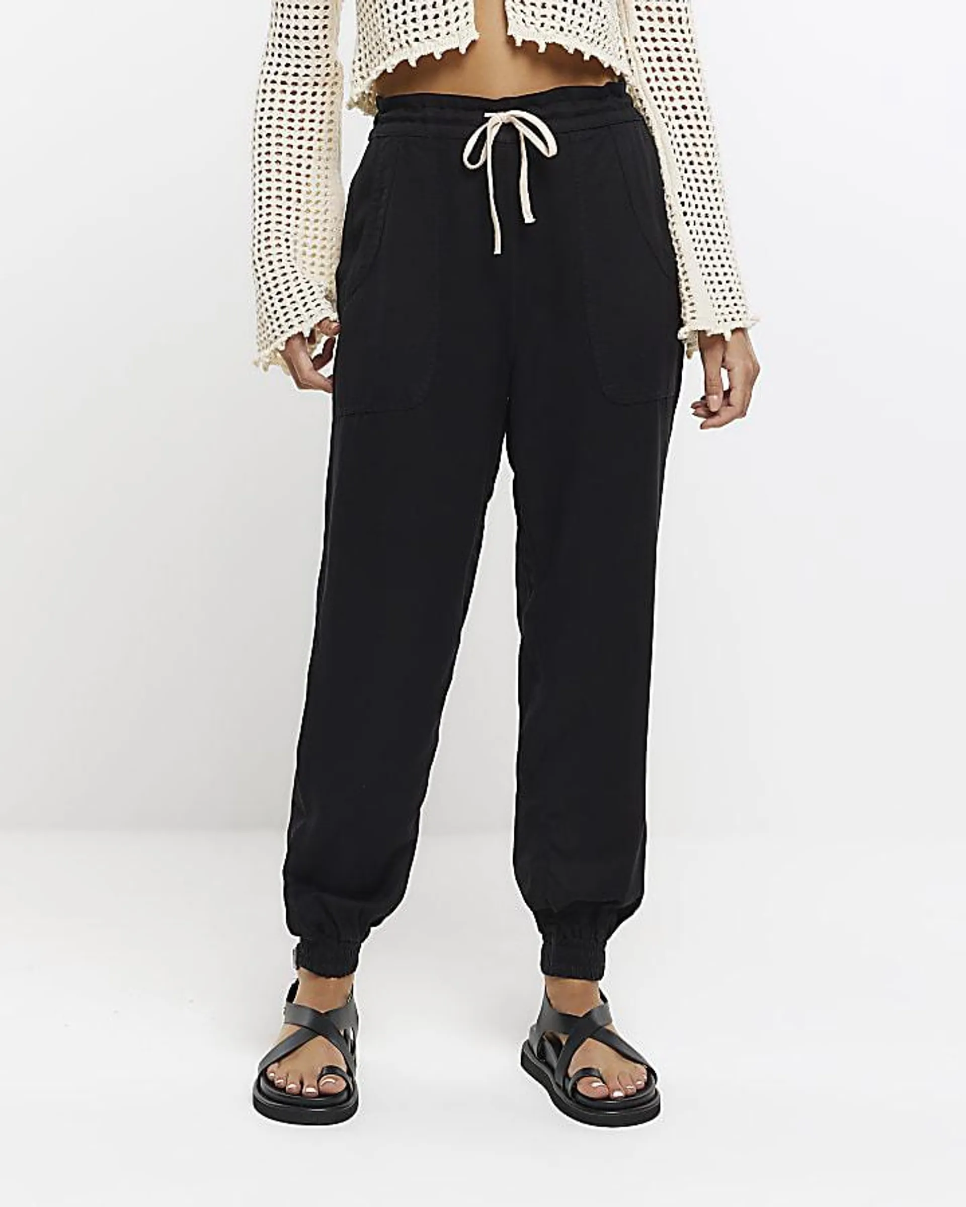 Black lyocell cuffed joggers