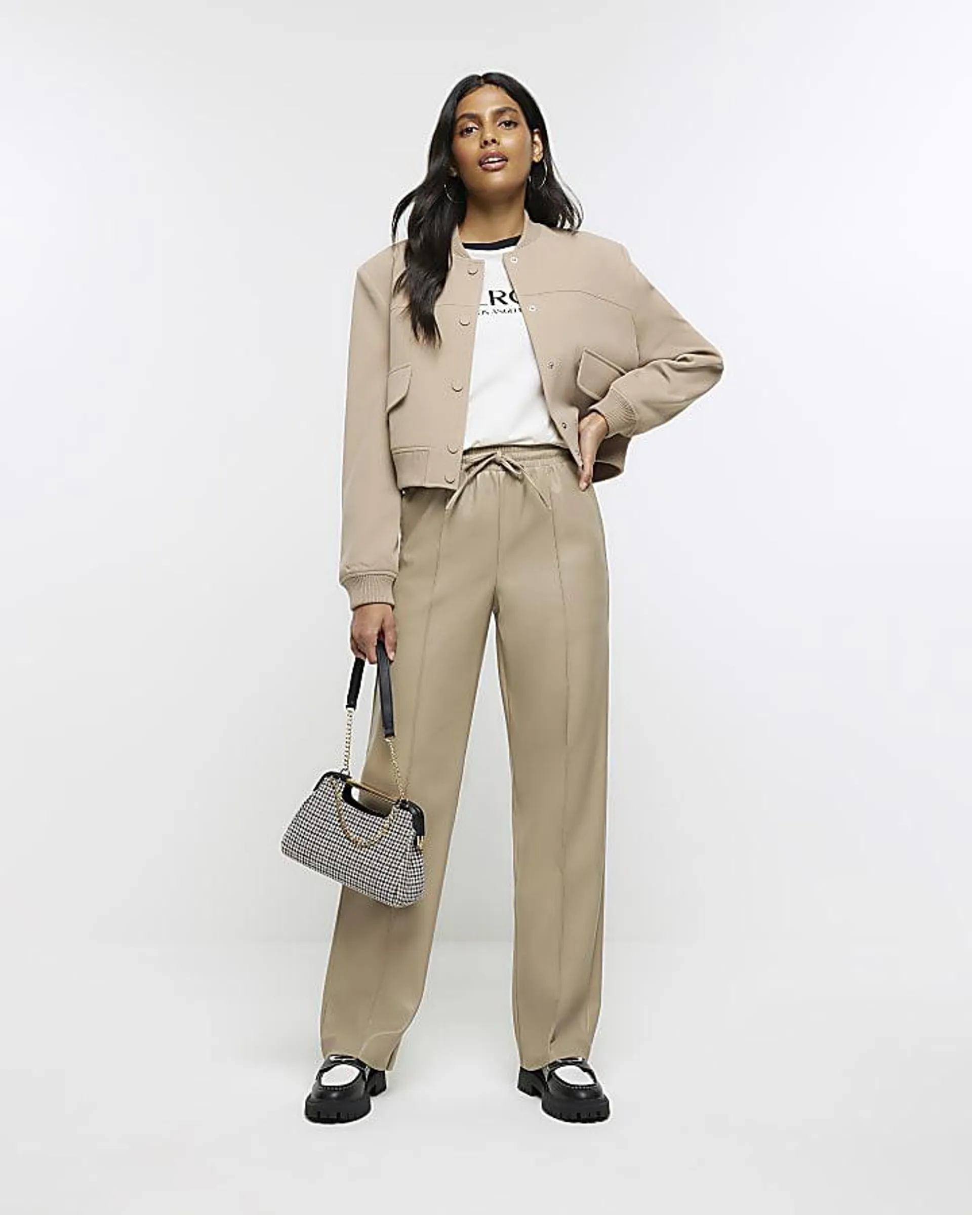 Brown tailored crop bomber jacket