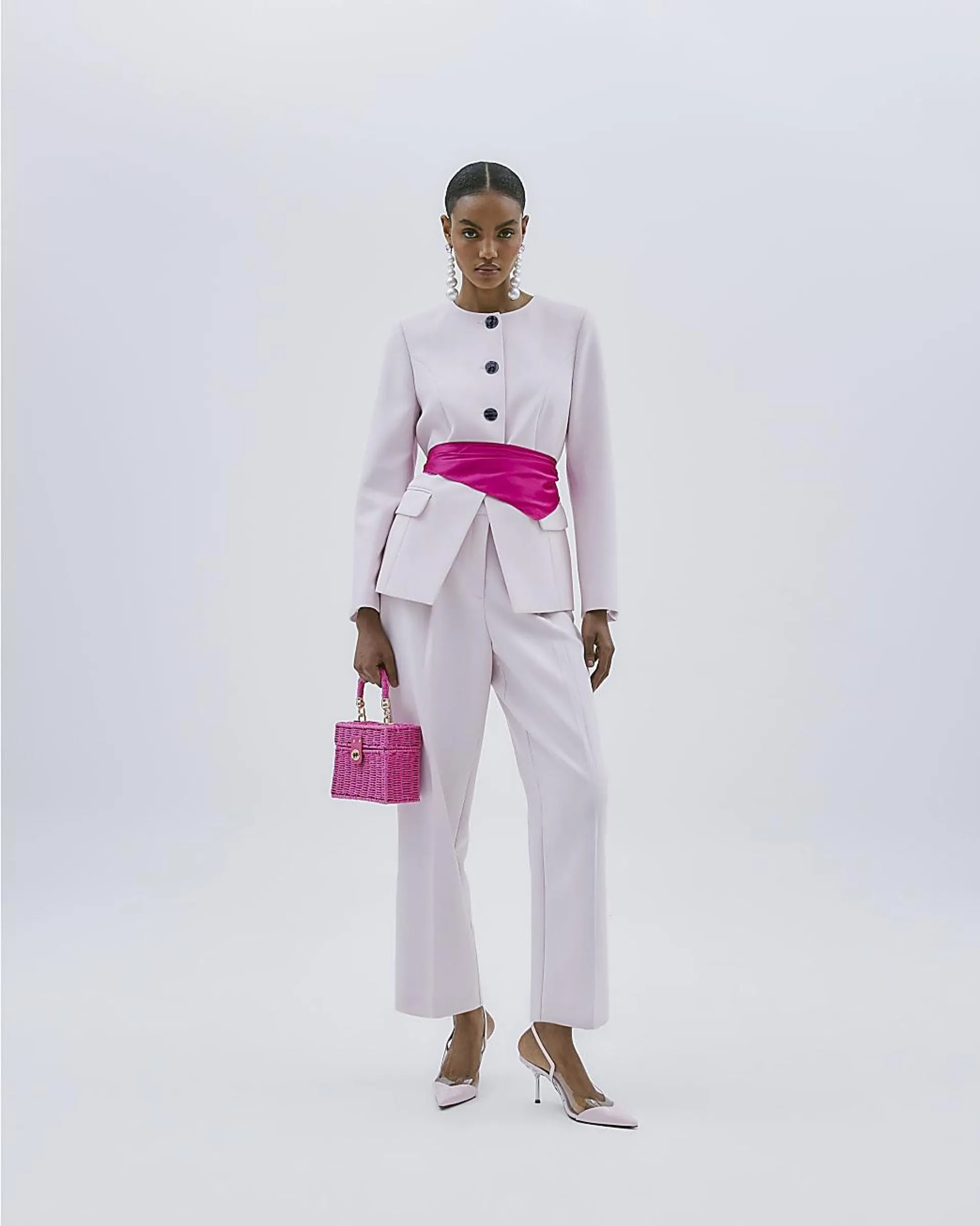 Pink Tapered Straight Leg Trousers