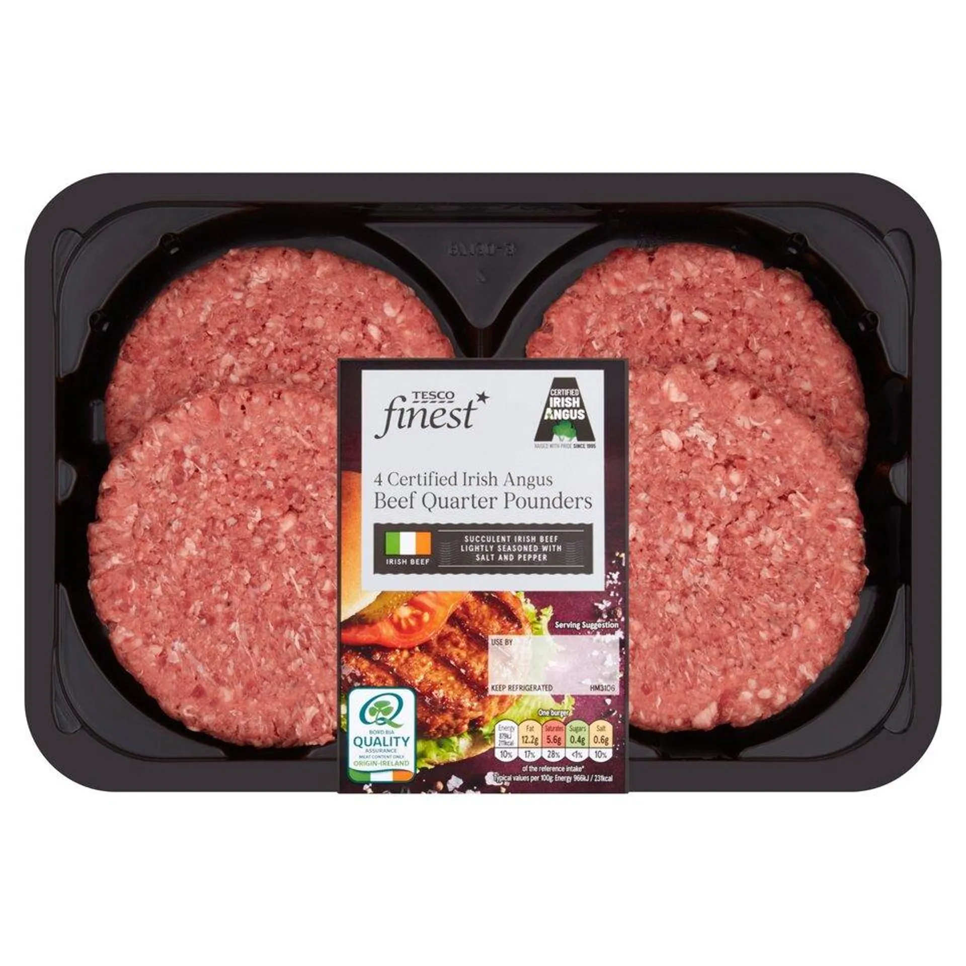 Tesco Finest 4 Irish Angus Beef Quarter Pounders 454G