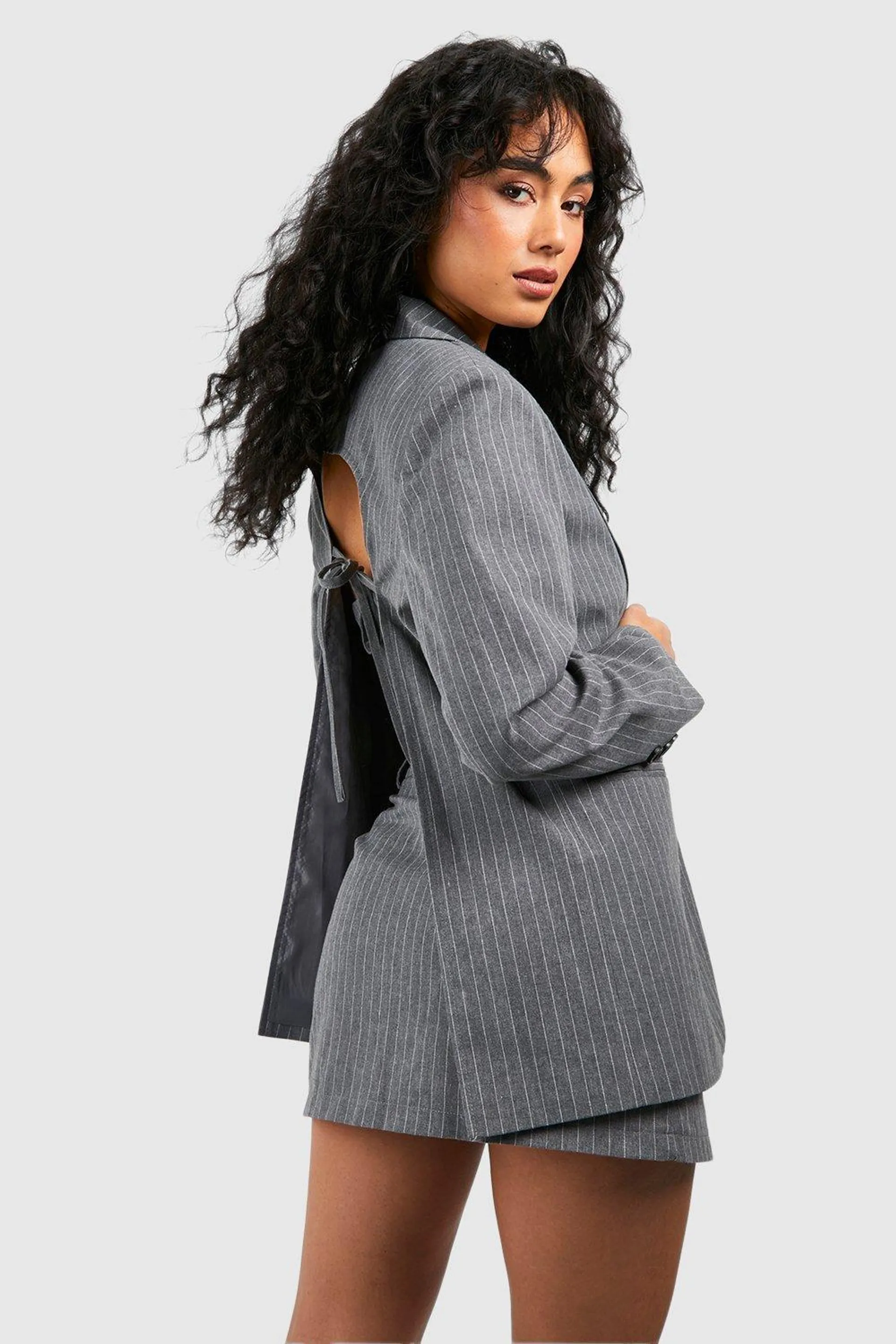 Marl Pinstripe Open Back Blazer