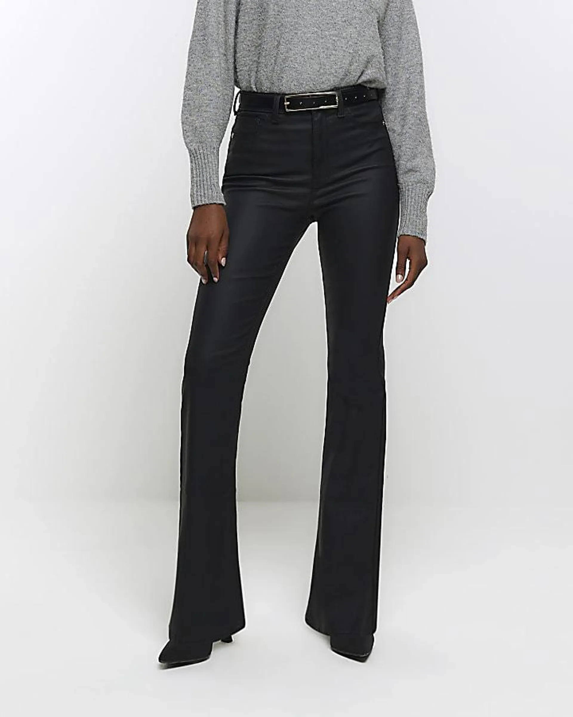 Black bum sculpt flare coated jeans