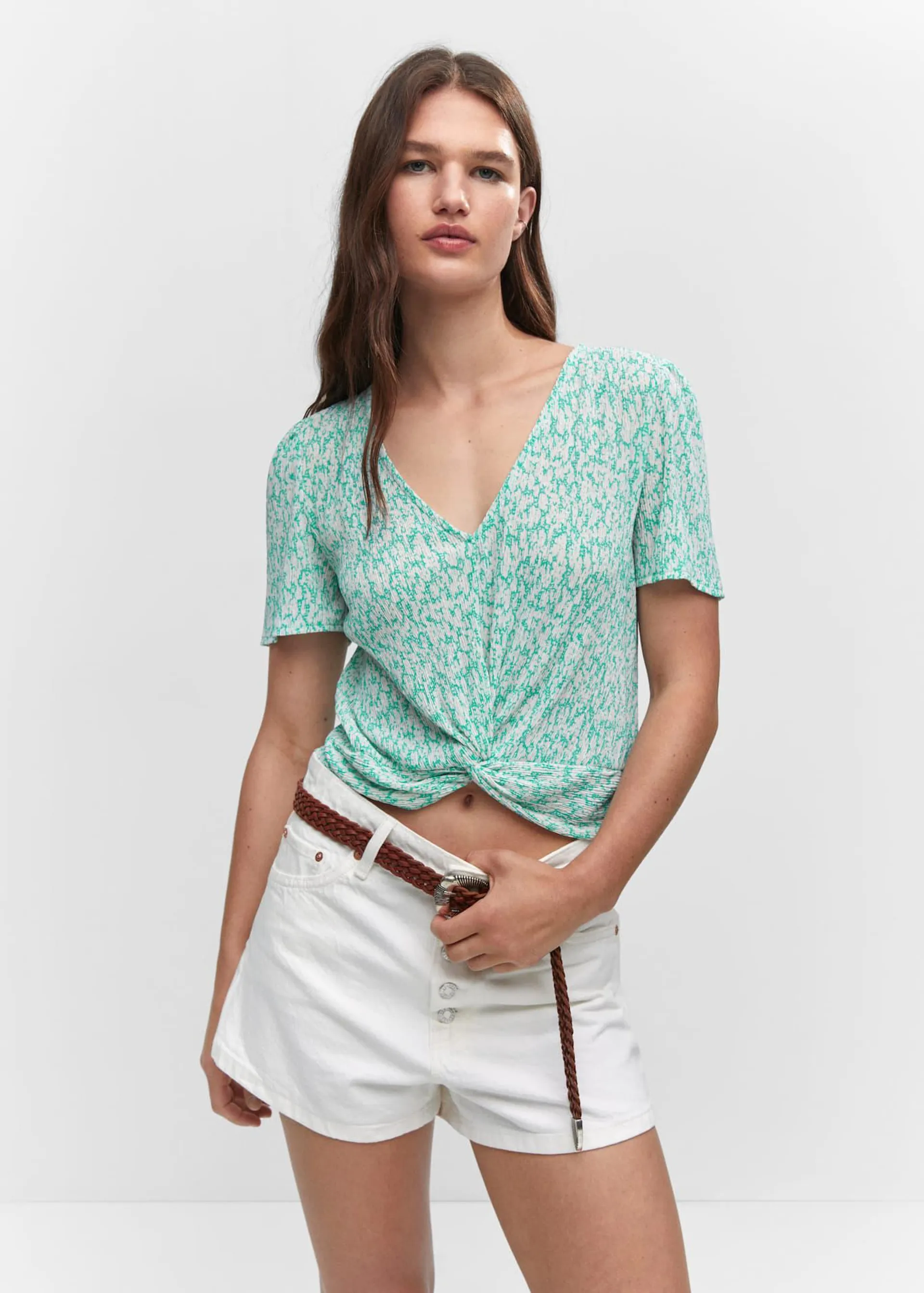 Textured blouse with knot detail