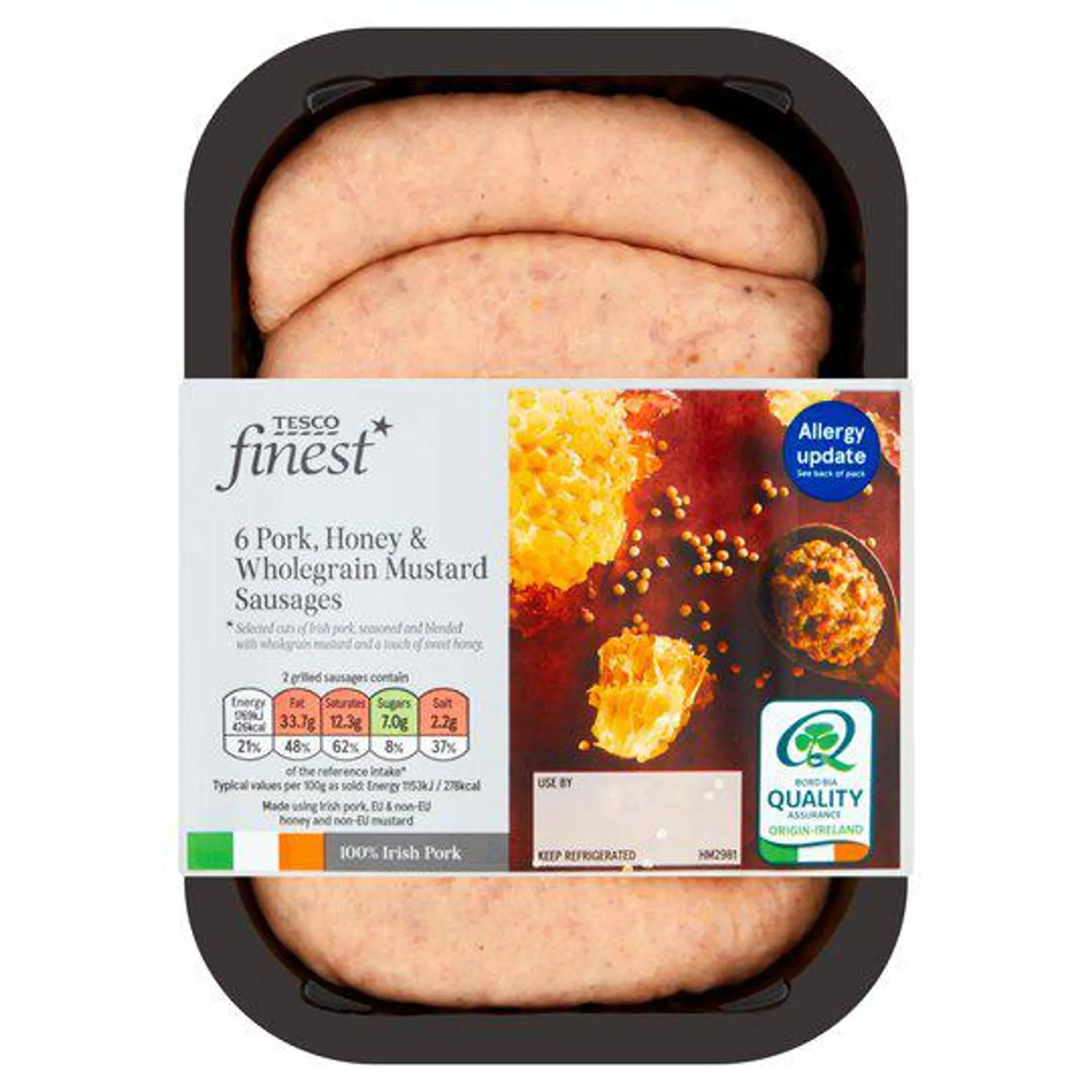 Tesco Finest Pork Honey And Wholegrain Mustard Sausages 454G