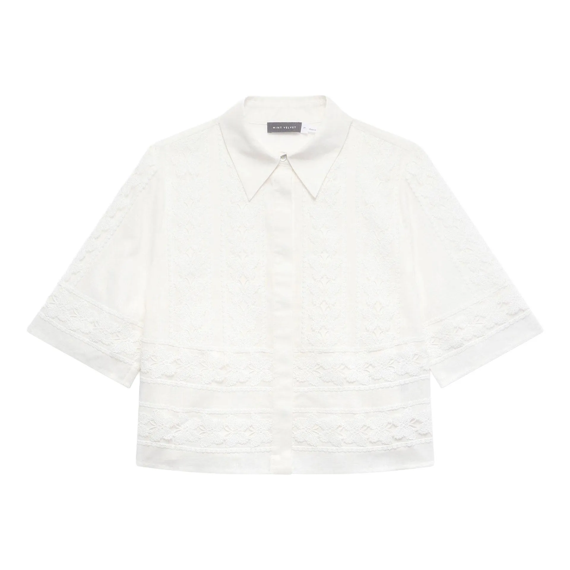 Butterfly Crochet Trim Cropped Shirt