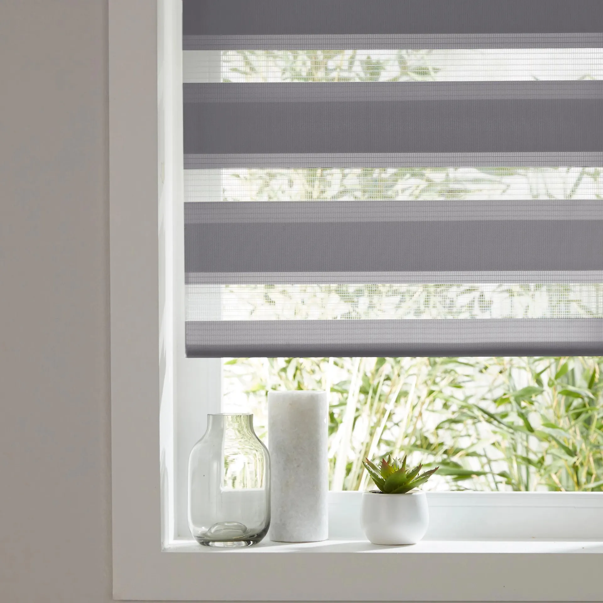 Elin Corded Dark grey Striped Day & night Roller Blind (W)180cm (L)180cm