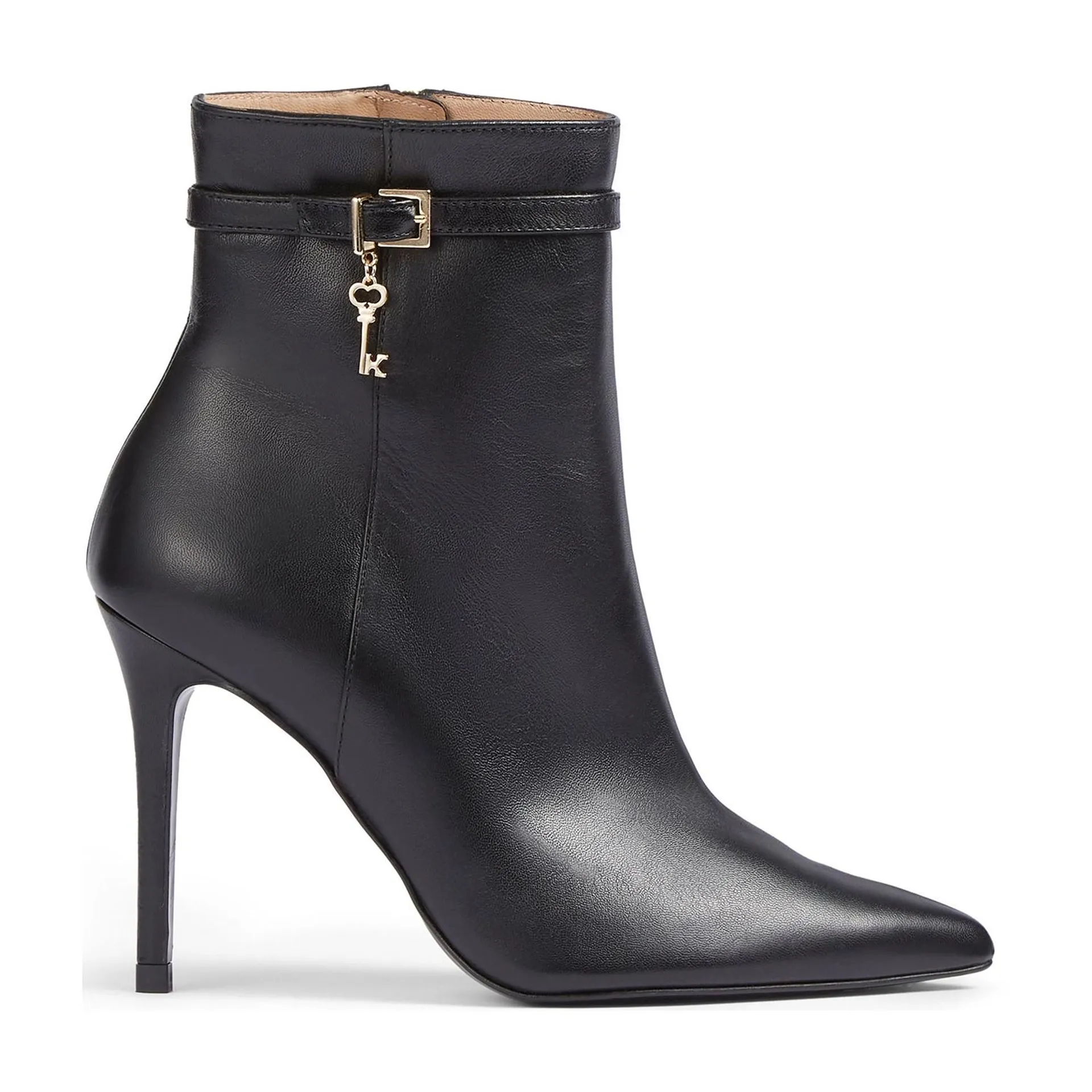 Clover Key Trim Leather Ankle Boots