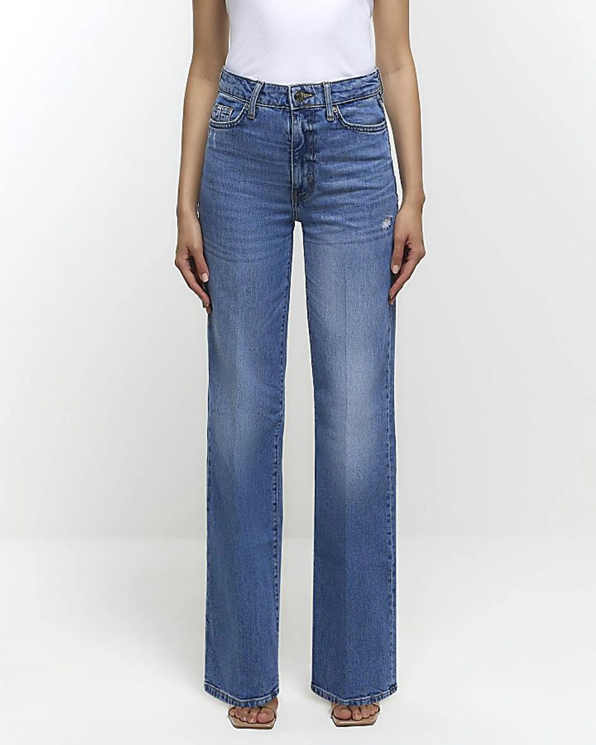 Blue high waisted wide leg jeans