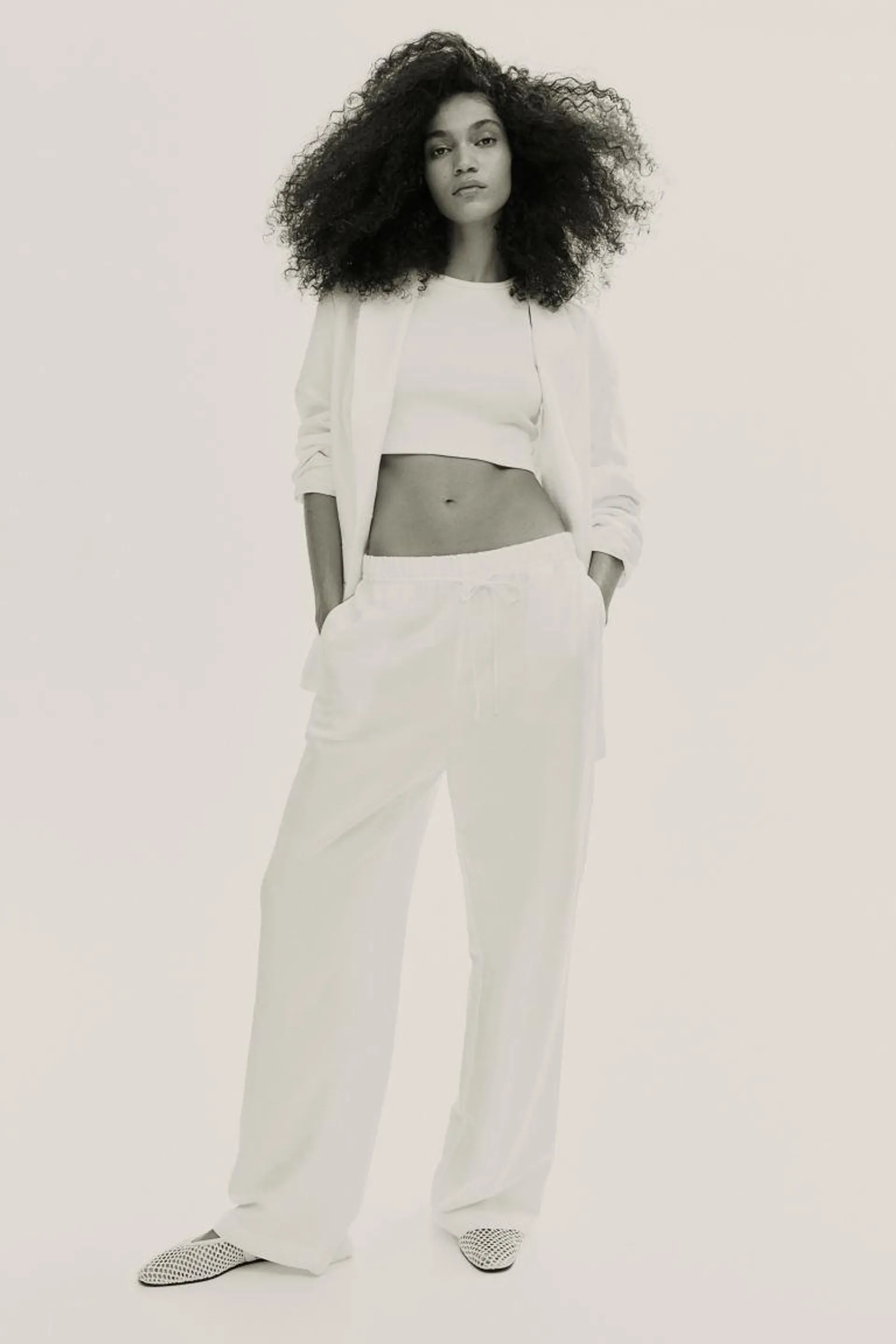 Linen-blend pull-on trousers