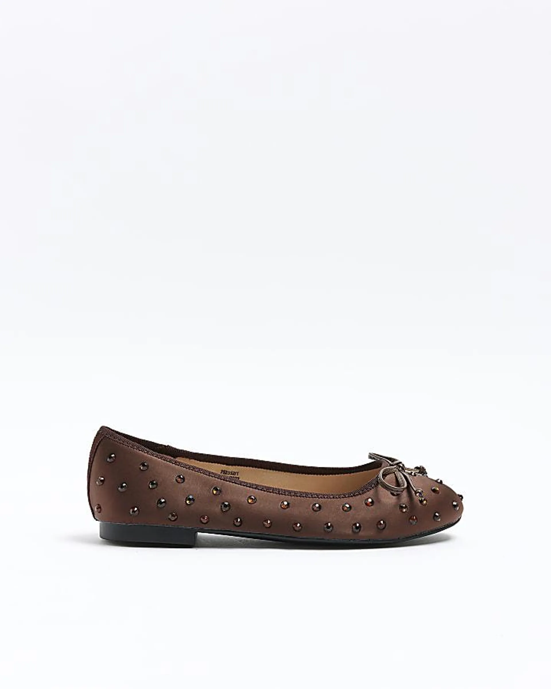 Brown Studded Ballerina Shoes