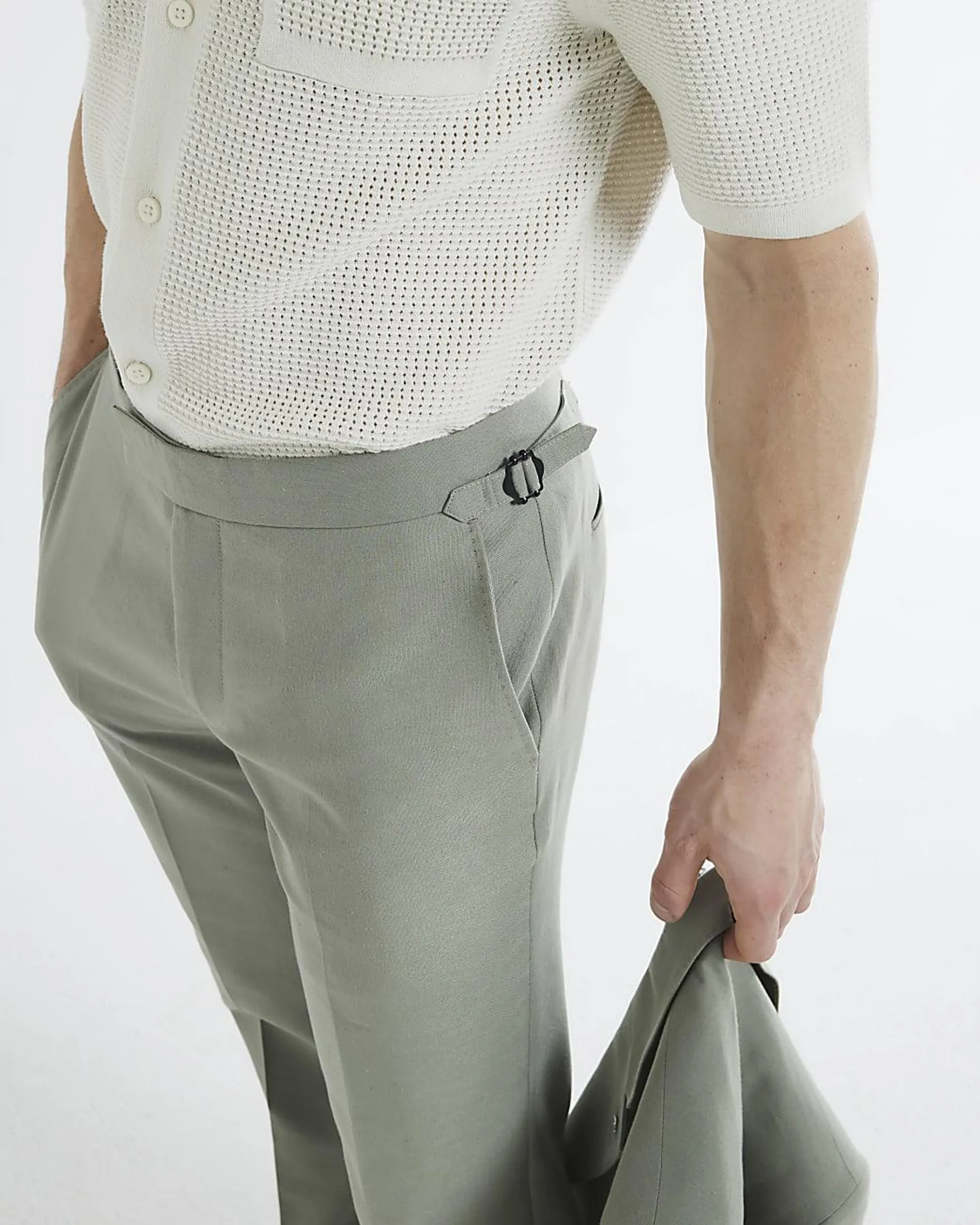 Green Slim Fit Linen Blend Suit Trousers