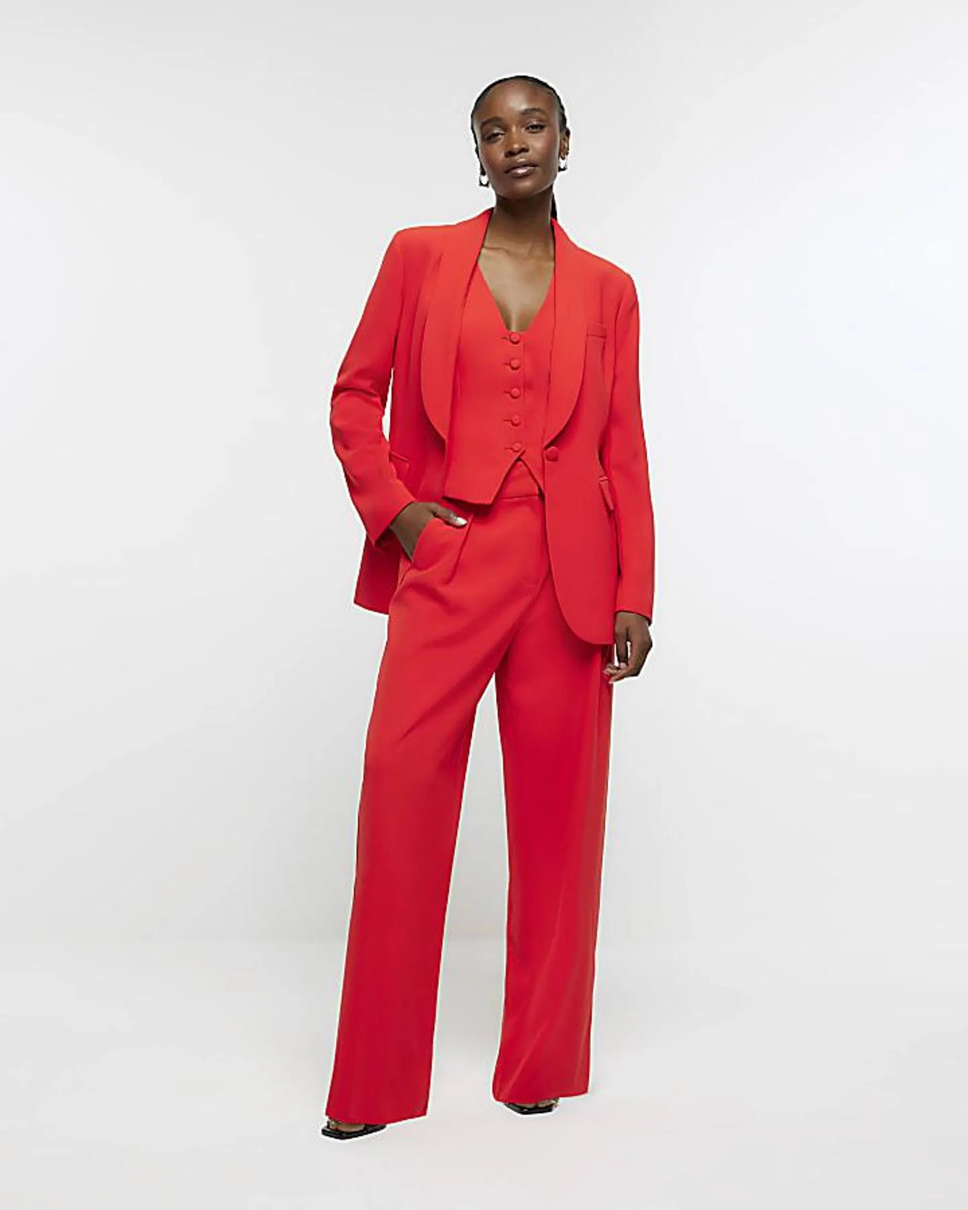 Red button front waistcoat