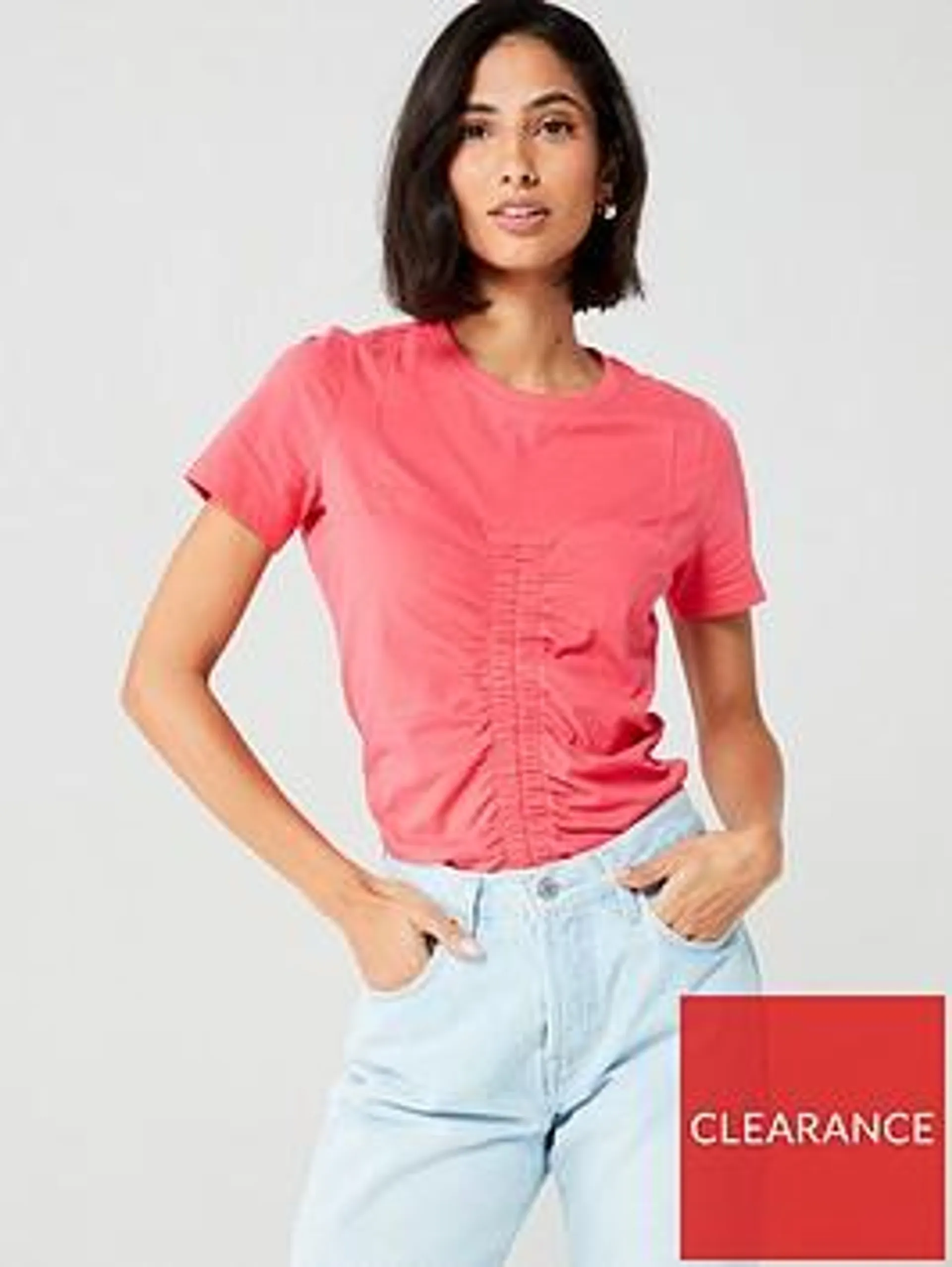 Ruched Detail T-Shirt - Pink