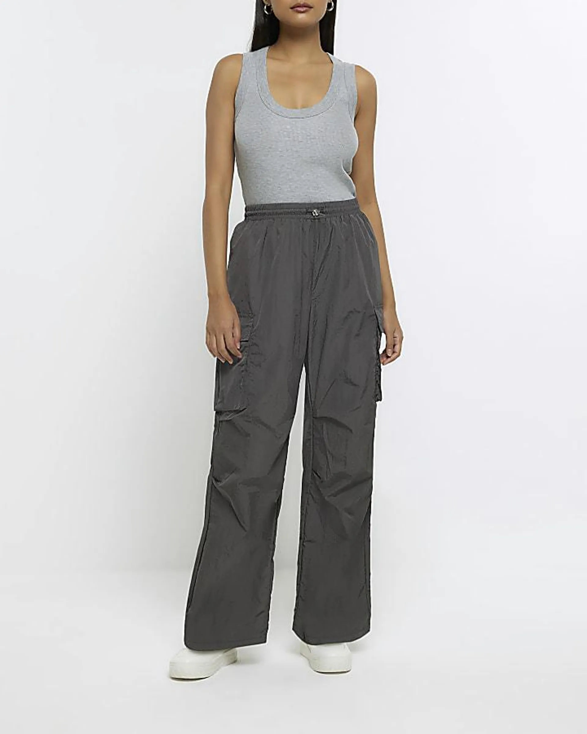 Grey straight parachute trousers