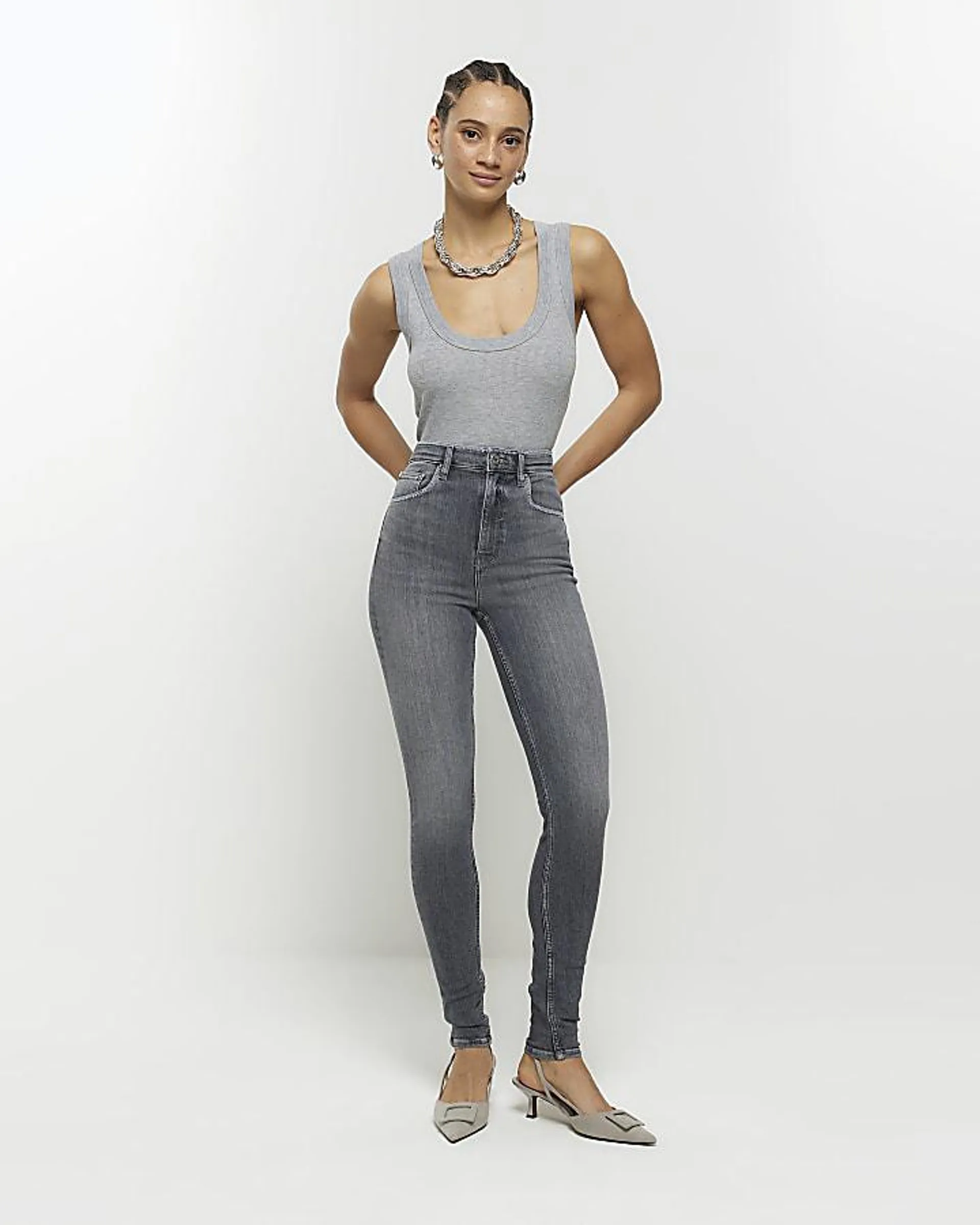 Grey high waisted bum sculpt skinny jeans