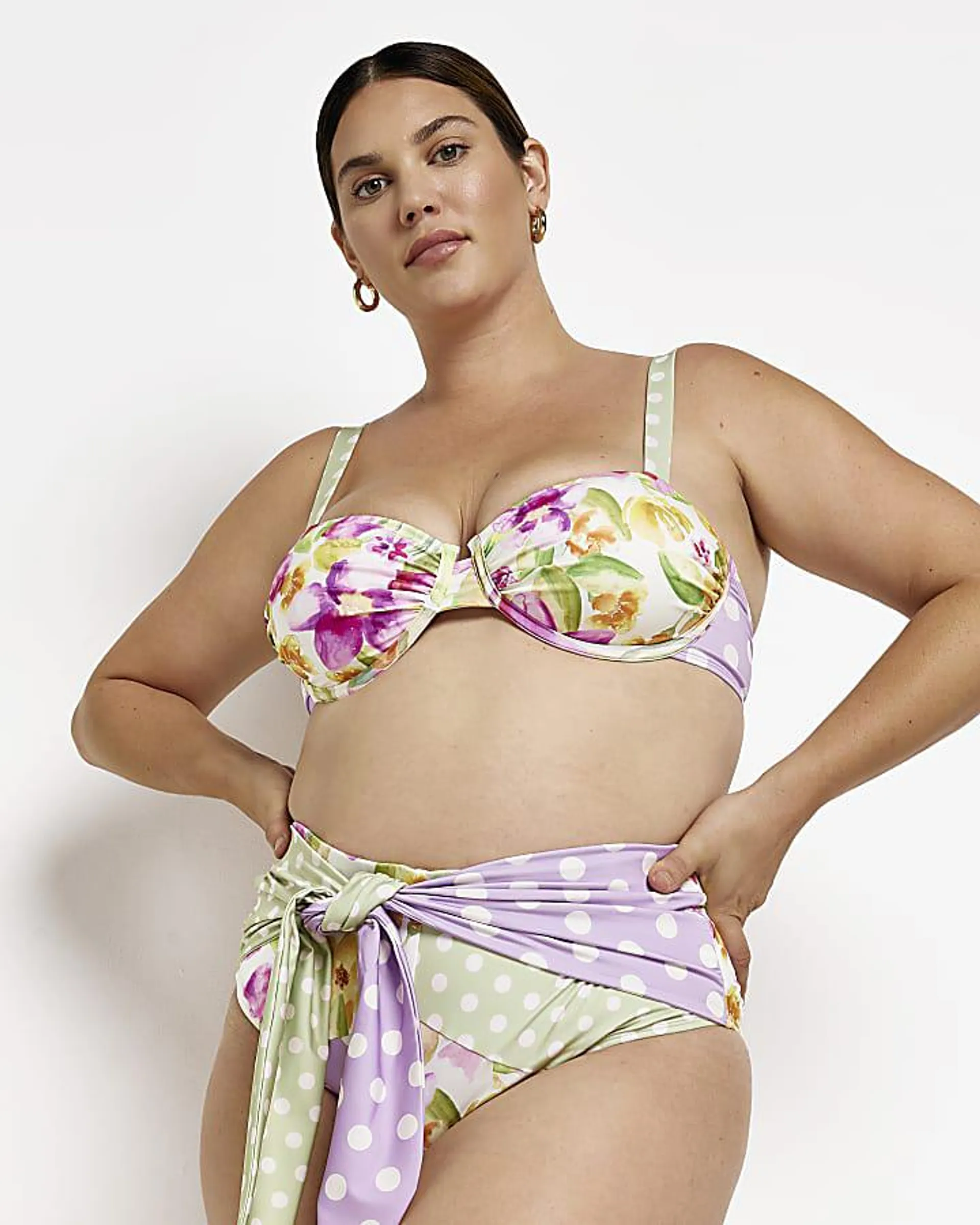 Plus pink floral underwired bikini top