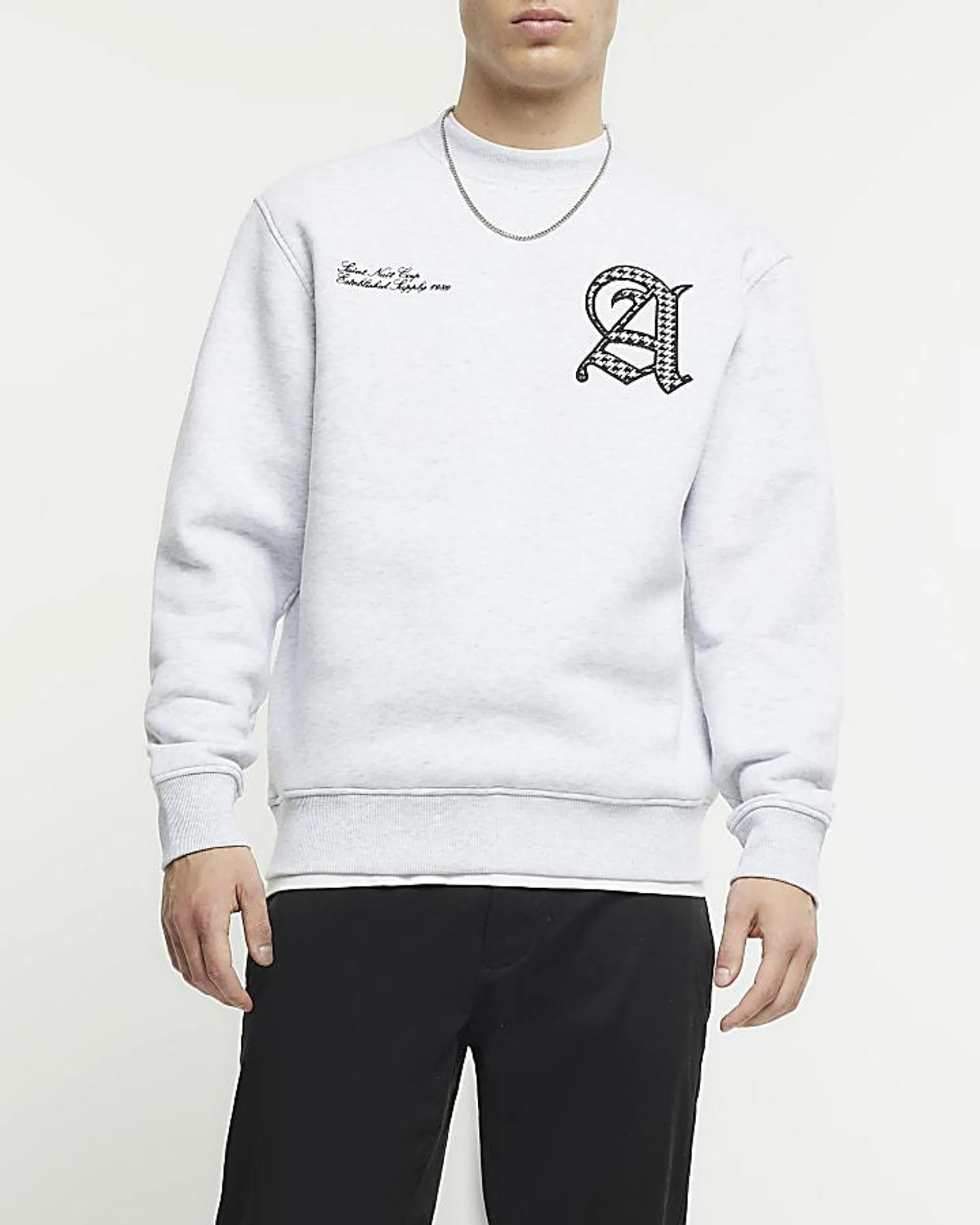 Grey regular fit embroidered sweatshirt