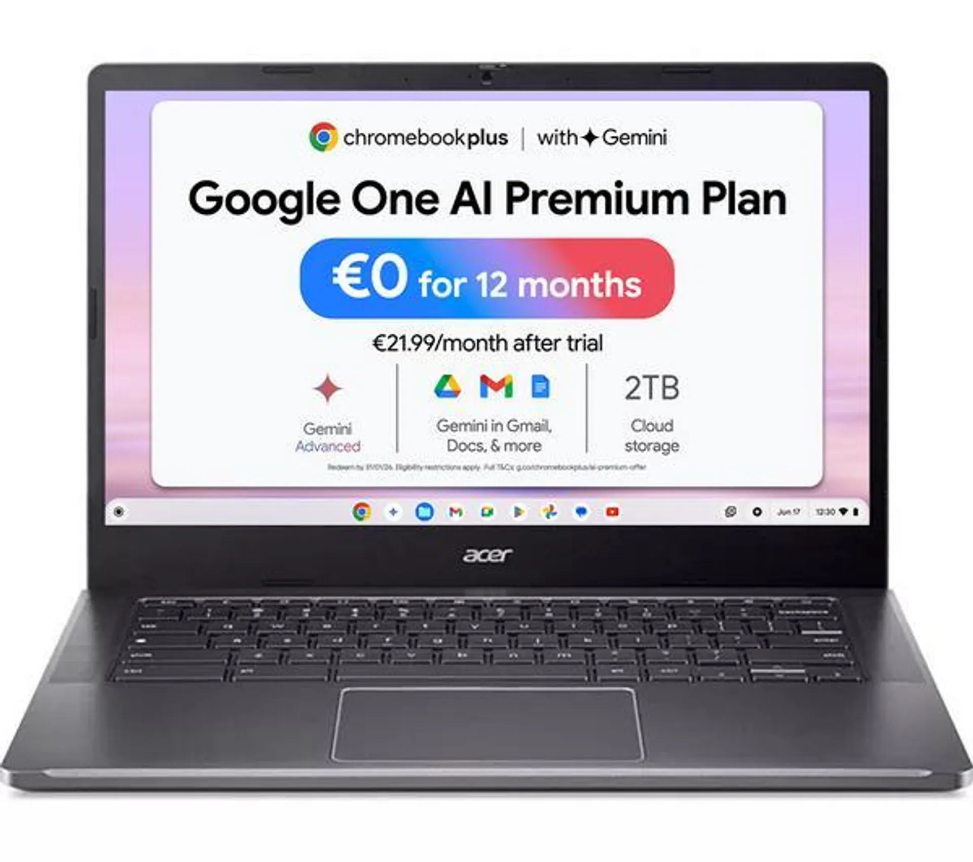 ACER 514 14" Chromebook Plus - Intel® Core™ i3, 128 GB eMMC, Grey