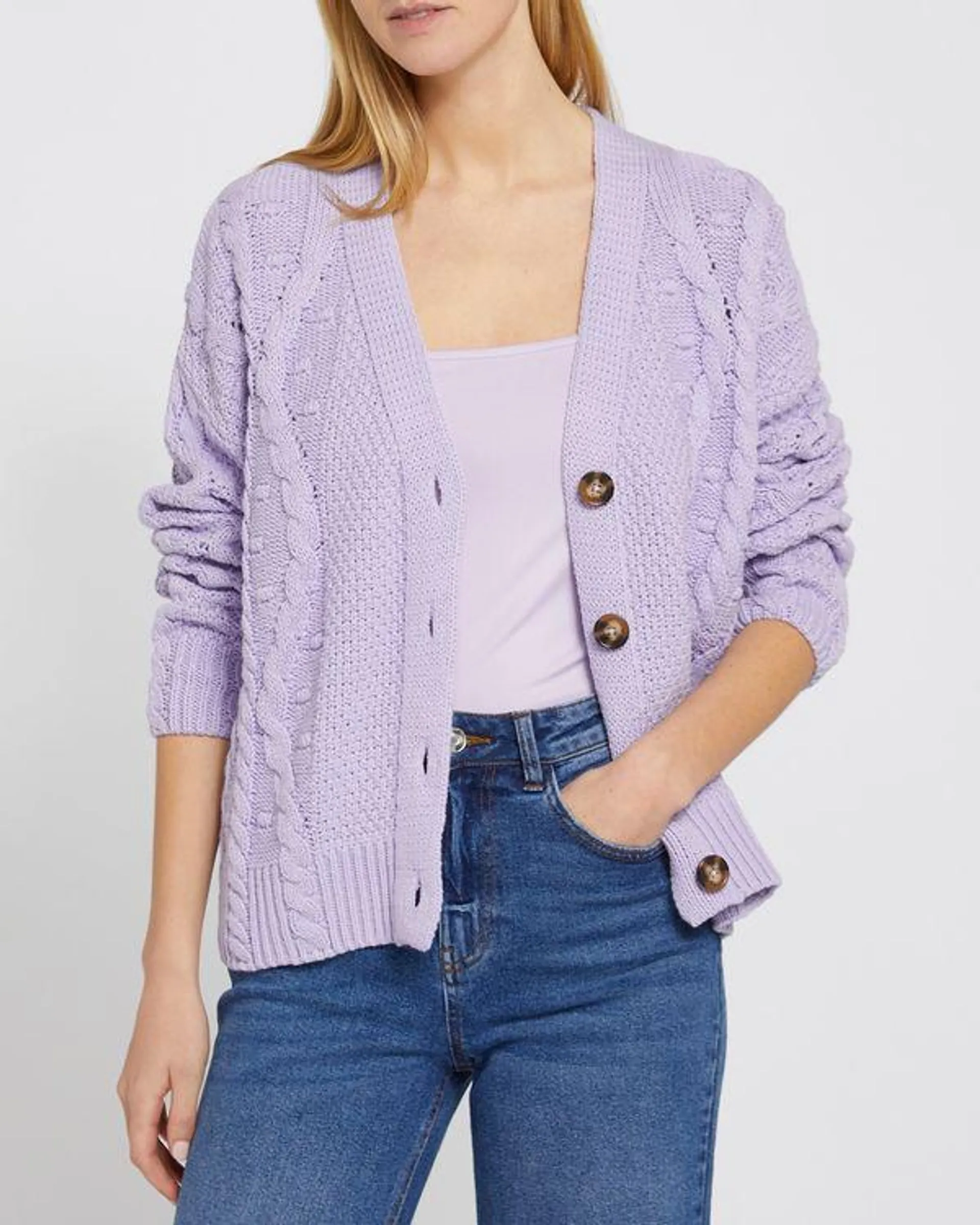 Cotton-Blend Bobble Short Cardigan