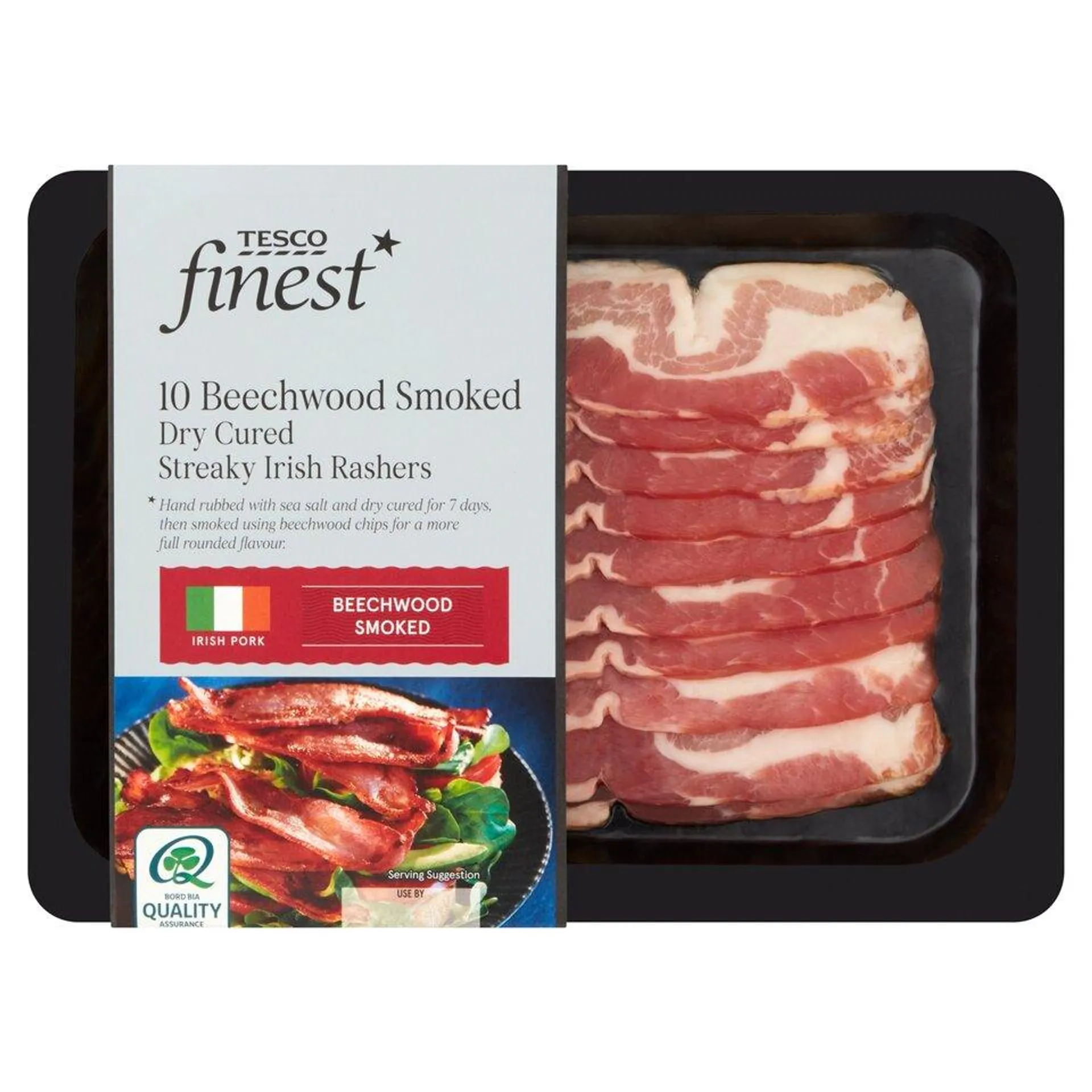 Tesco Finest Beechwood Smoked Irish Streak Rashers 240G