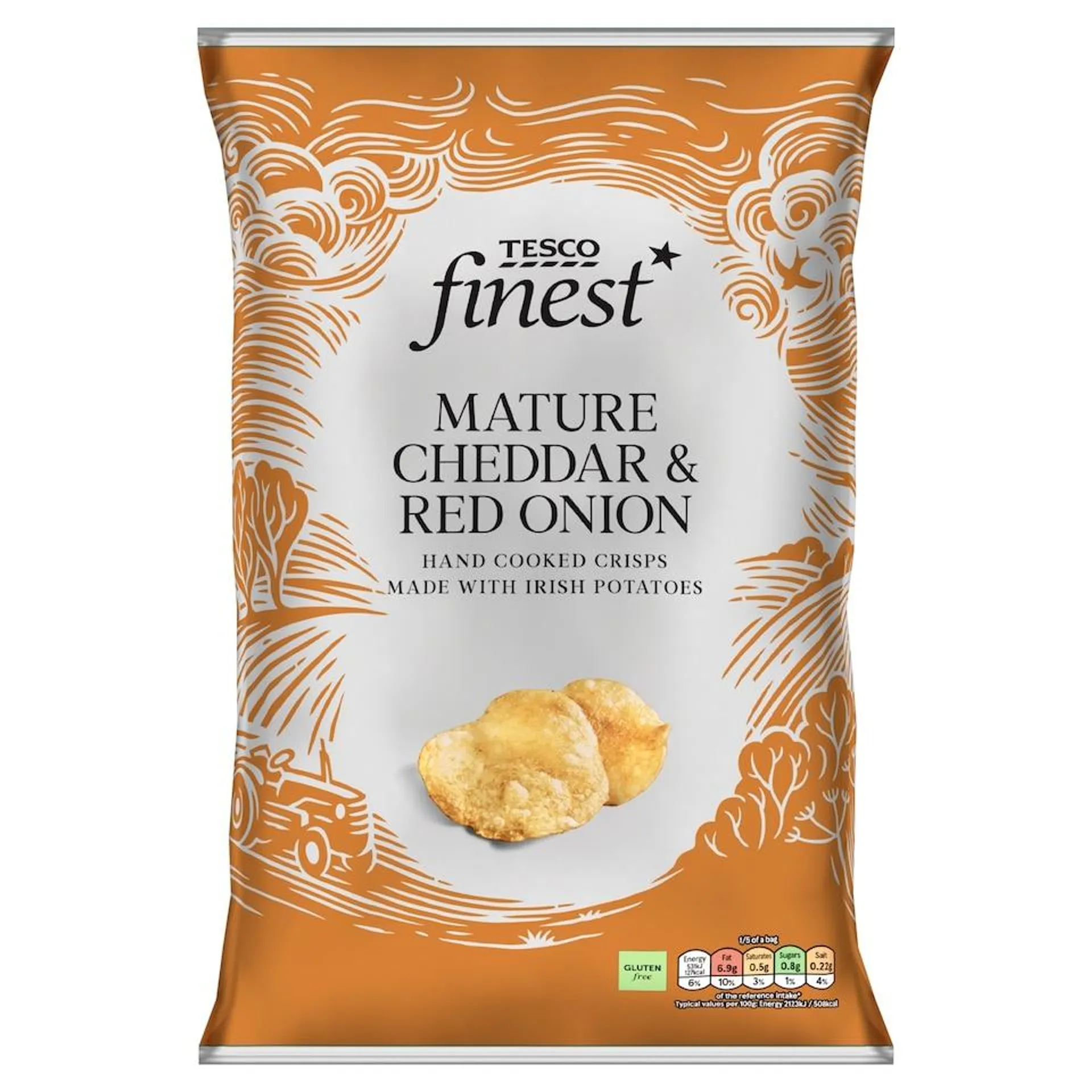 Tesco Finest Mature Cheddar And Red Onion Crisps 125G